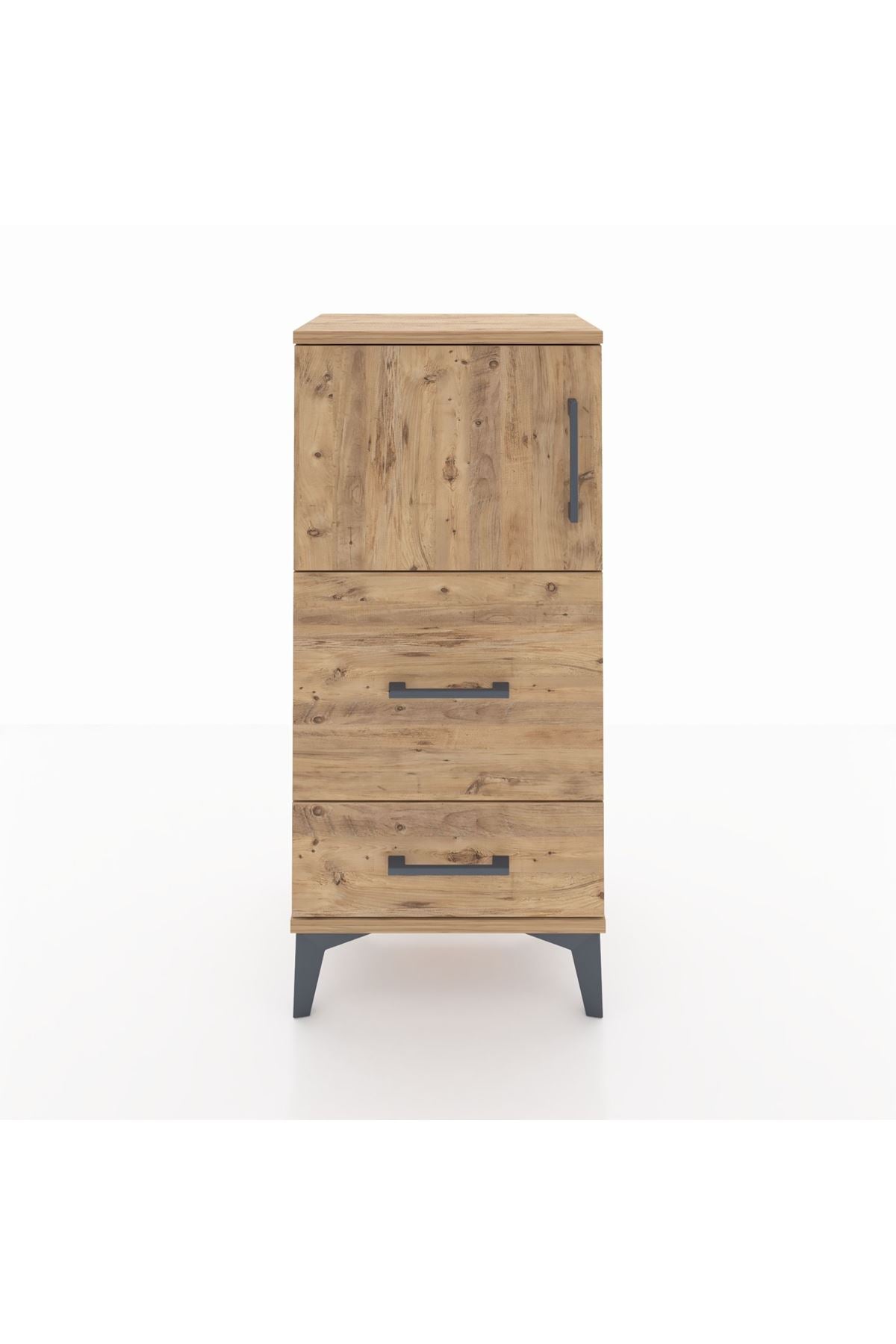 Arges Komodin Tek Raflı 2 Çekmeceli Tek Kapaklı 44x30x96 Çam-Çam