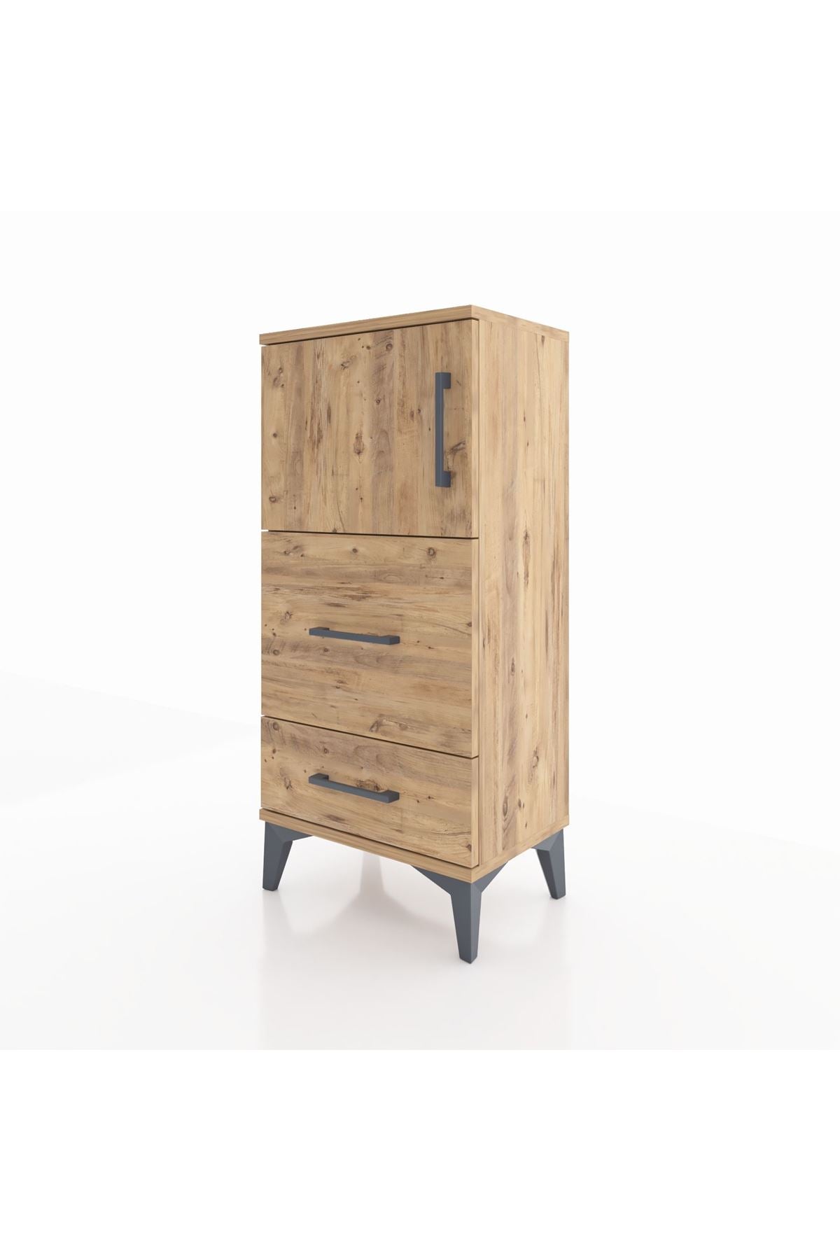 Arges Komodin Tek Raflı 2 Çekmeceli Tek Kapaklı 44x30x96 Çam-Çam