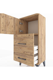 Arges Komodin Tek Raflı 2 Çekmeceli Tek Kapaklı 44x30x96 Çam-Çam
