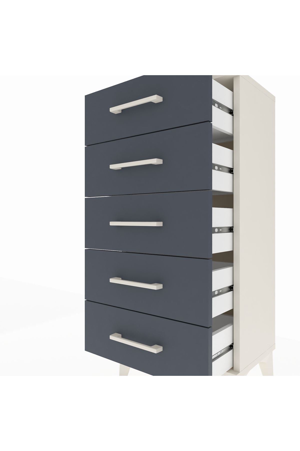 Arges Komodin 5 Çekmeceli 44x30x96 Aytaşı-Antrasit