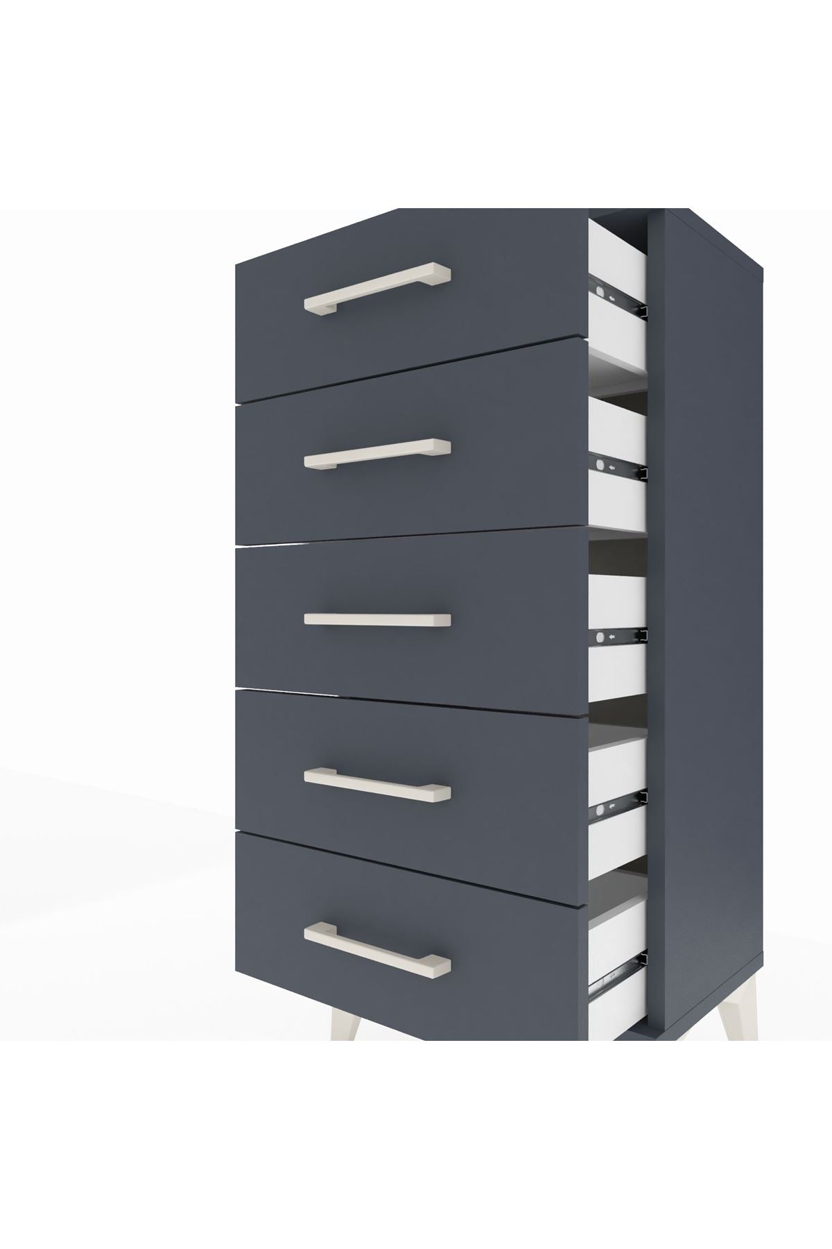 Arges Komodin 5 Çekmeceli 44x30x96 Antrasit-Antrasit