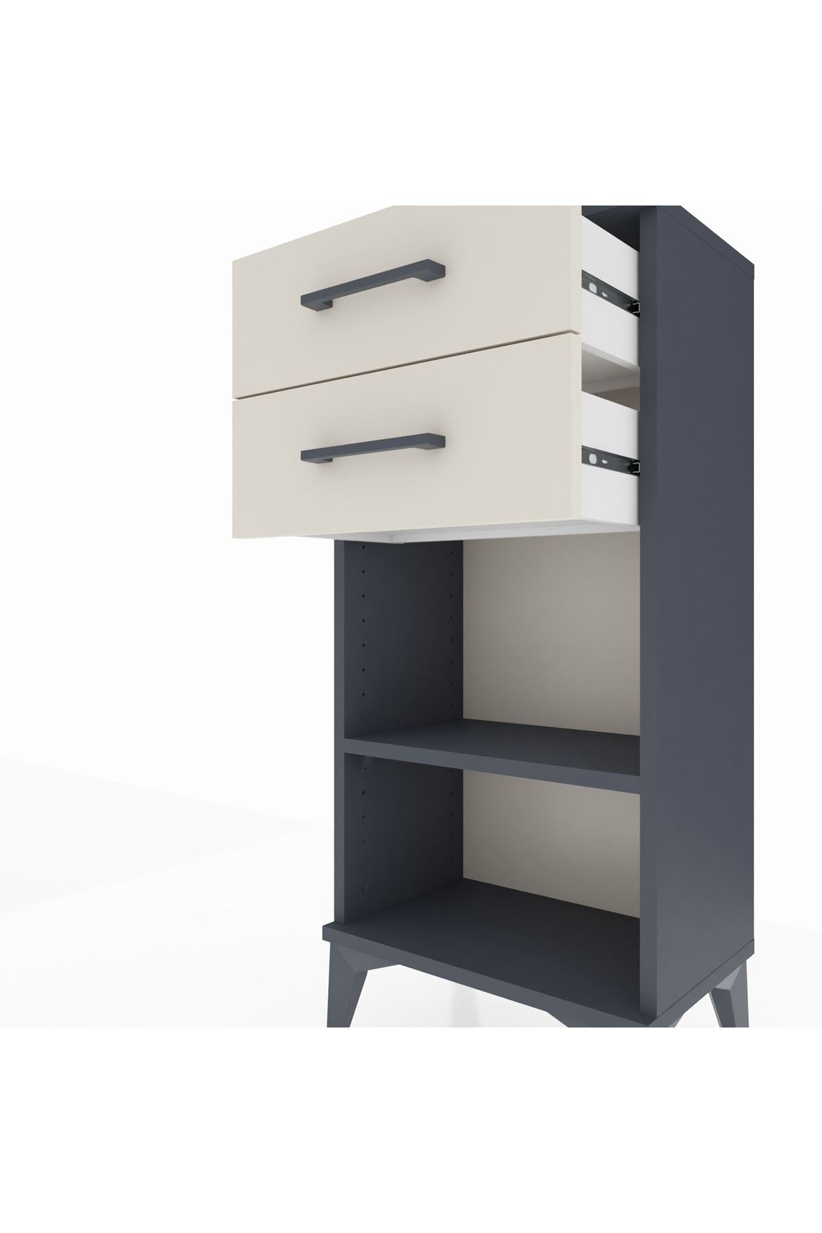 Arges Komodin Tek Raflı 2 Çekmeceli 44x30x96 Antrasit-Aytaşı