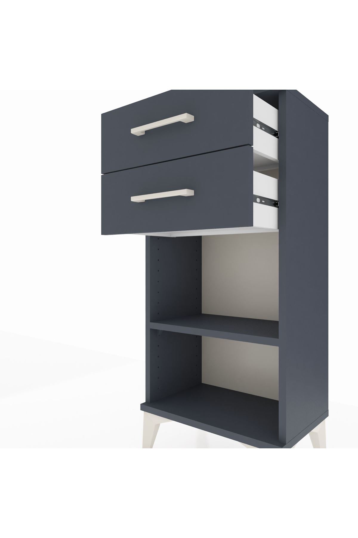 Arges Komodin Tek Raflı 2 Çekmeceli 44x30x96 Antrasit-Antrasit
