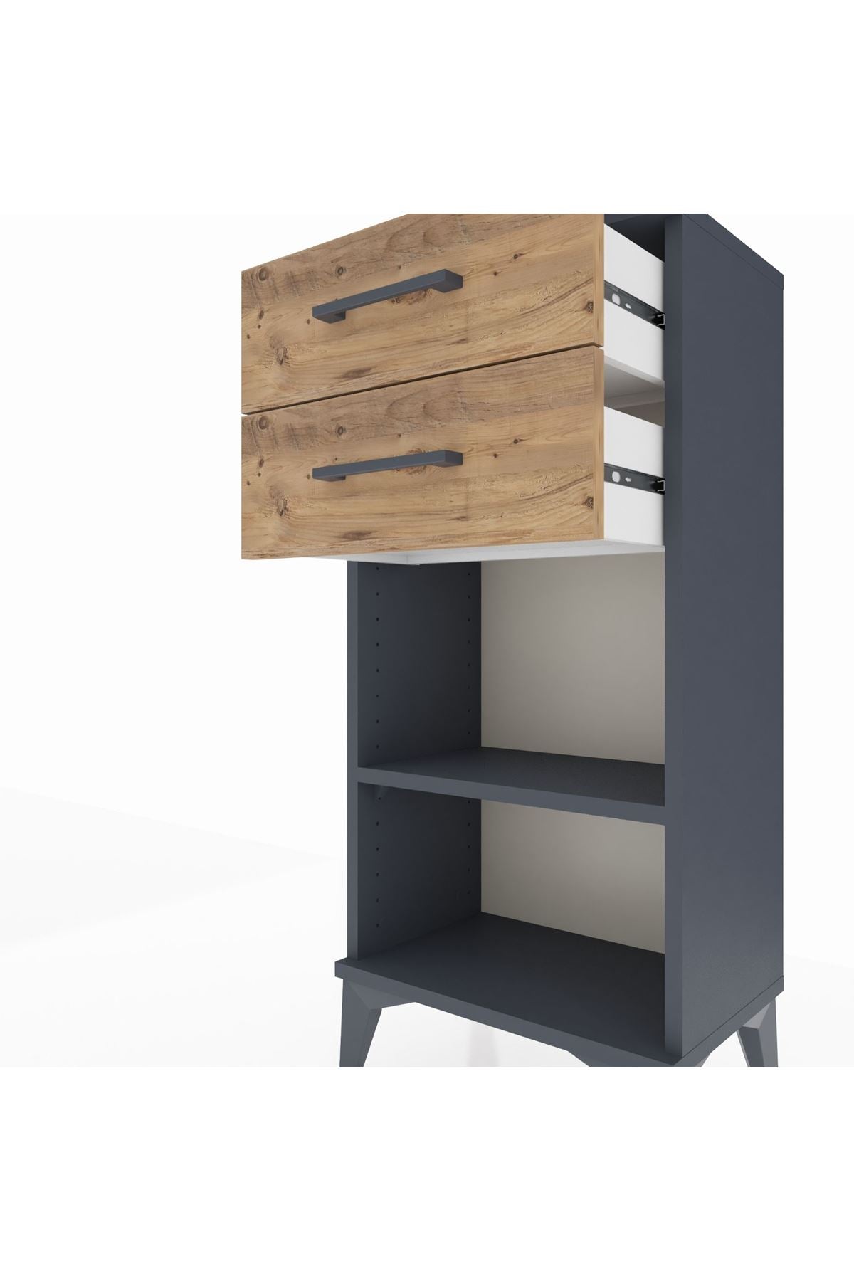 Arges Komodin Tek Raflı 2 Çekmeceli 44x30x96 Antrasit-Çam