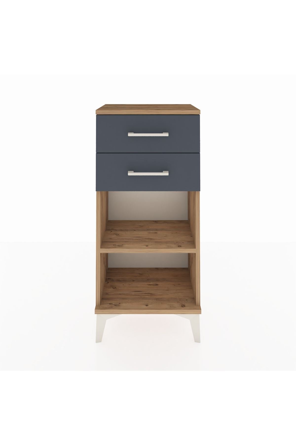 Arges Komodin Tek Raflı 2 Çekmeceli 44x30x96 Çam-Antrasit