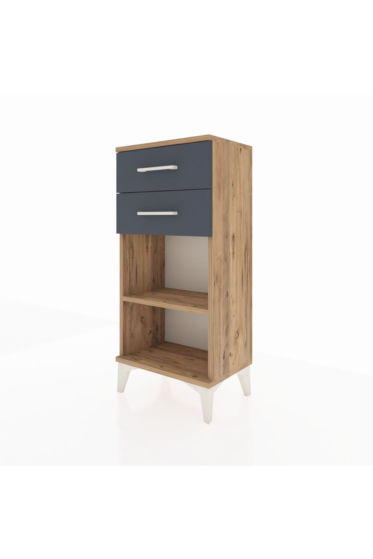 Arges Komodin Tek Raflı 2 Çekmeceli 44x30x96 Çam-Antrasit