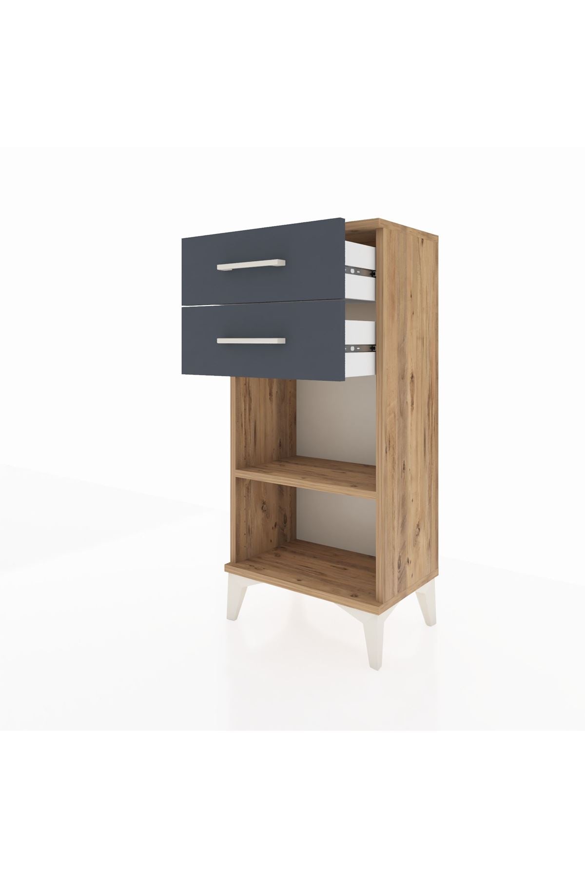 Arges Komodin Tek Raflı 2 Çekmeceli 44x30x96 Çam-Antrasit