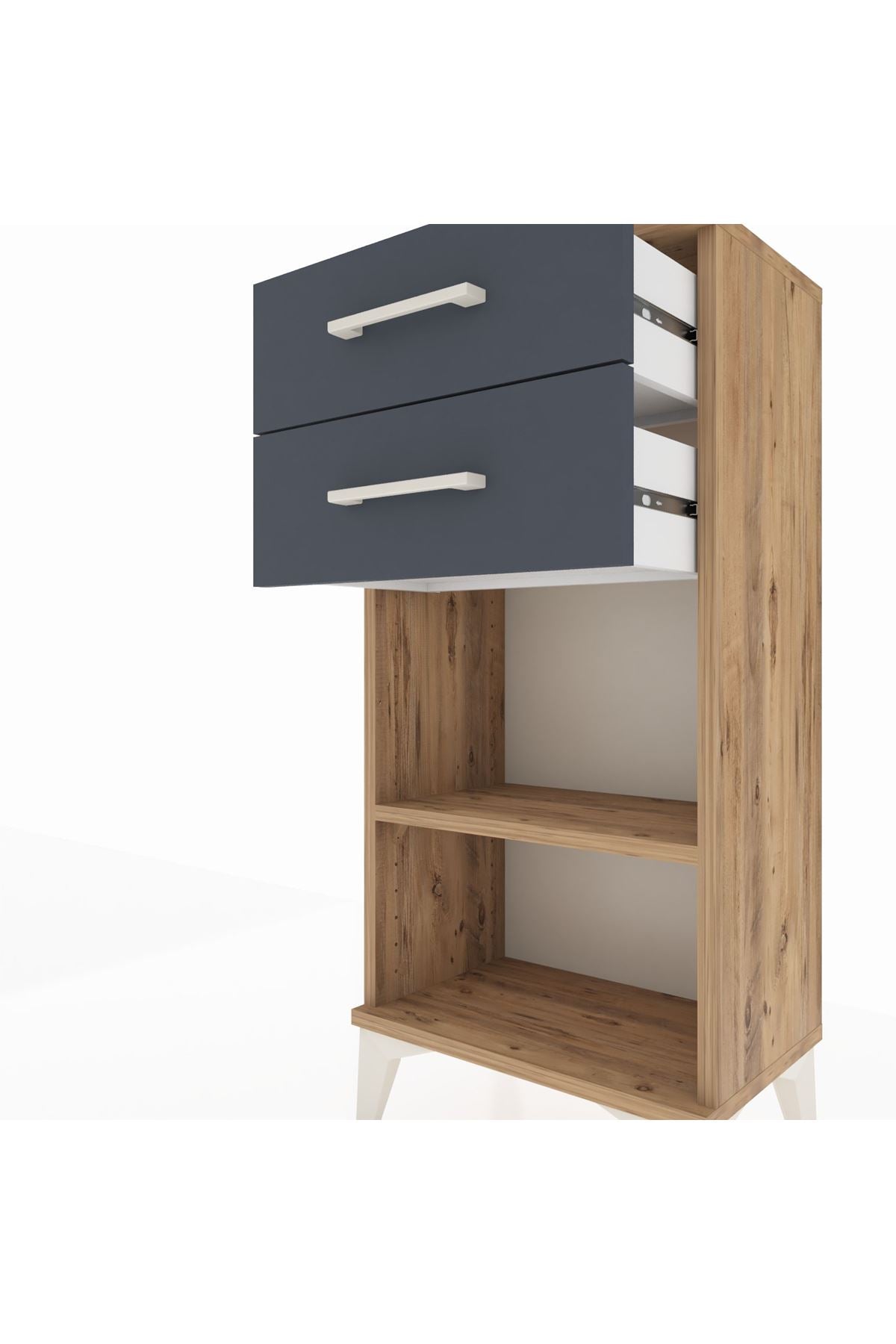 Arges Komodin Tek Raflı 2 Çekmeceli 44x30x96 Çam-Antrasit
