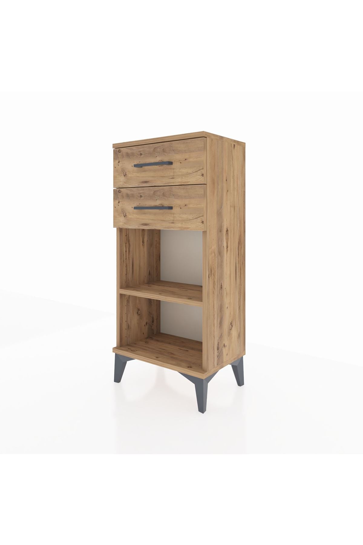 Arges Komodin Tek Raflı 2 Çekmeceli 44x30x96 Çam-Çam