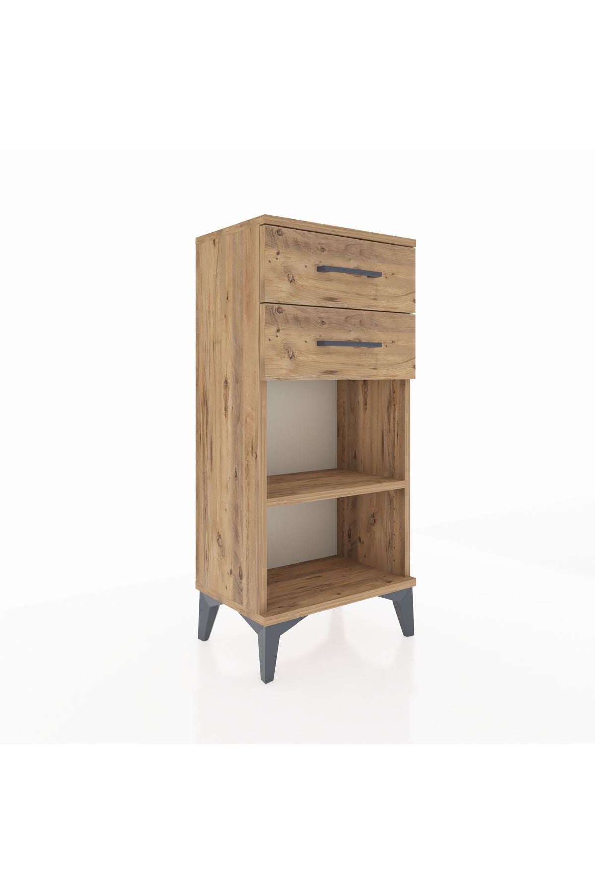 Arges Komodin Tek Raflı 2 Çekmeceli 44x30x96 Çam-Çam