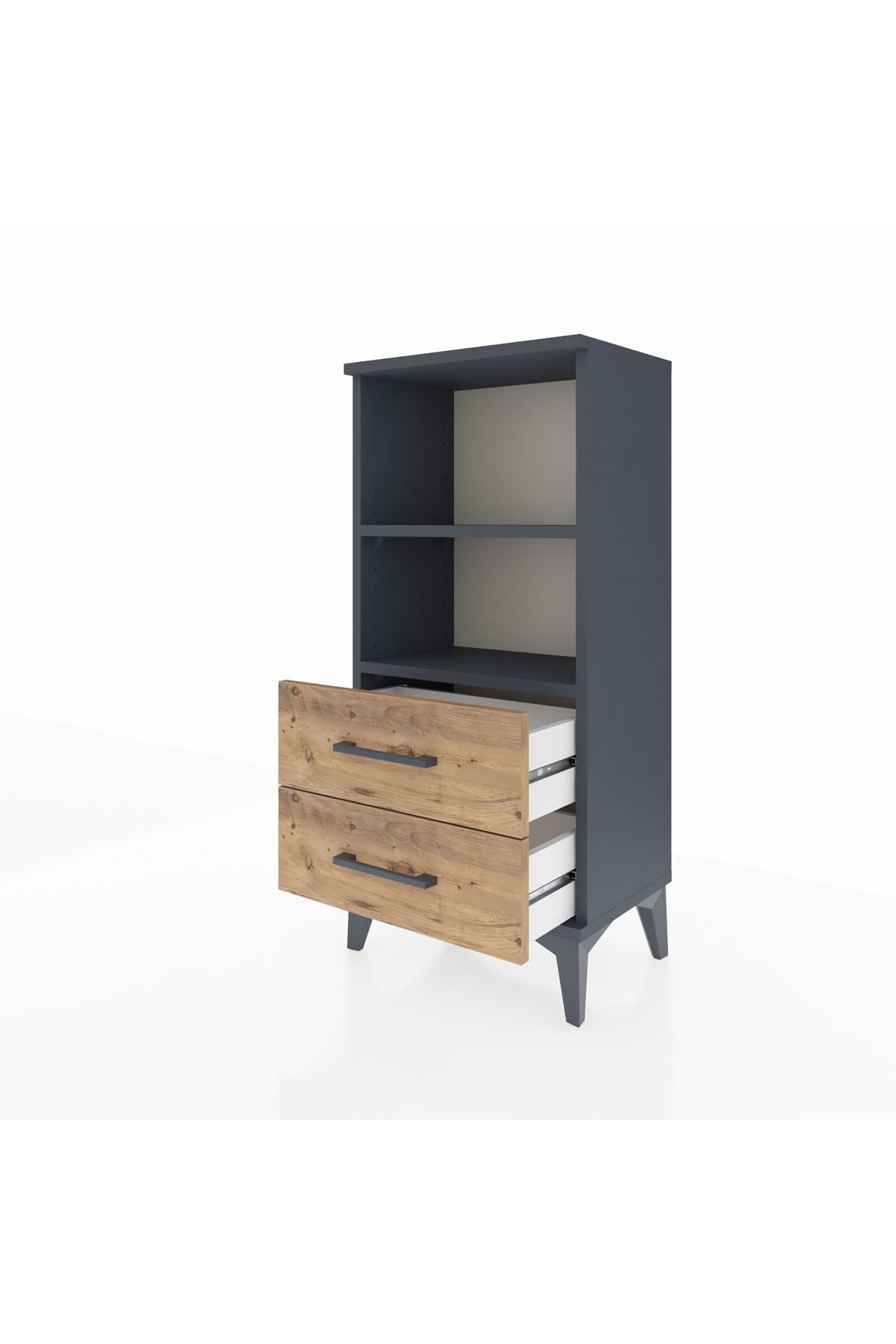 Arges Komodin 2 Raflı 2 Çekmeceli 44x30x96 Antrasit-Çam