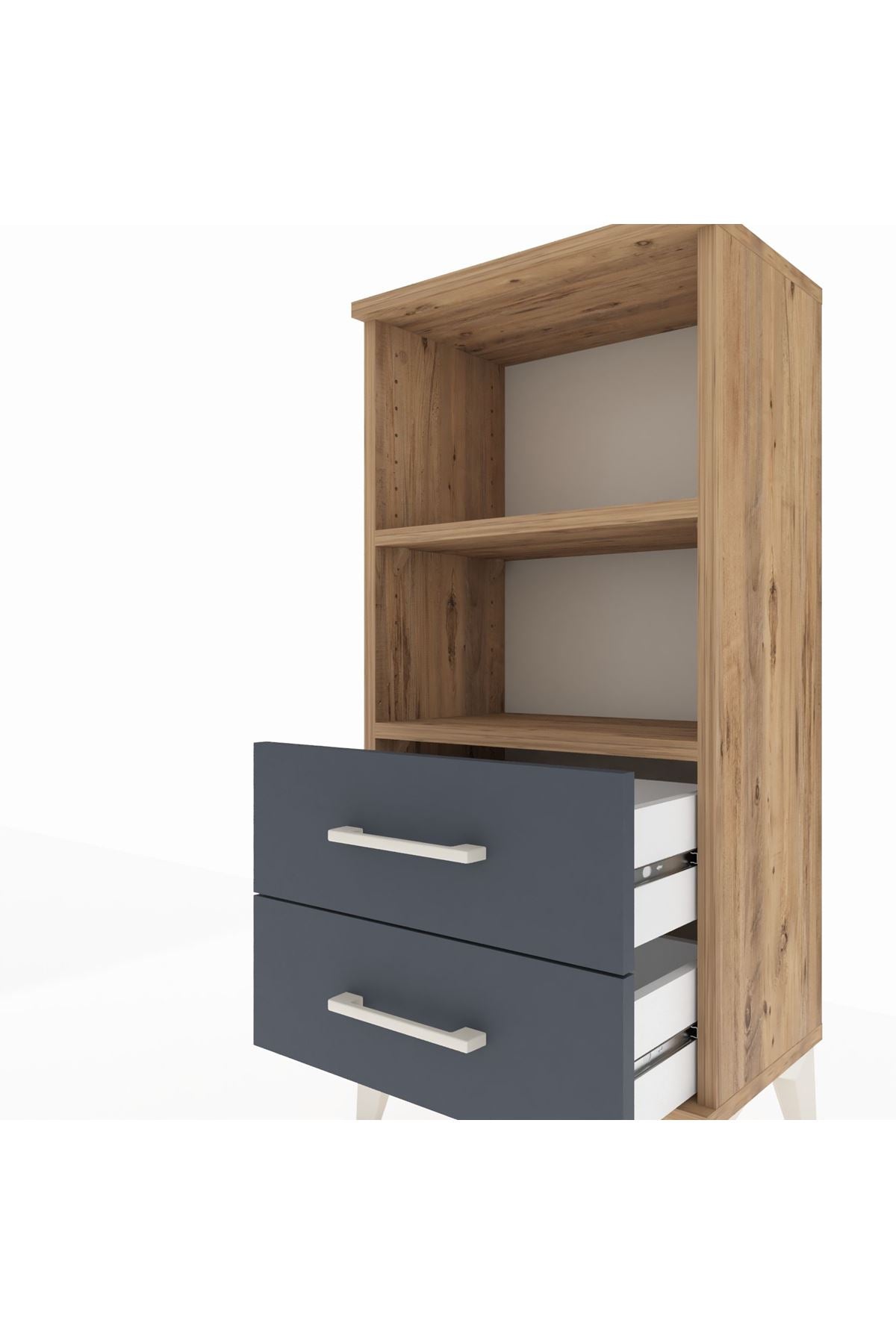Arges Komodin 2 Raflı 2 Çekmeceli 44x30x96 Çam-Antrasit