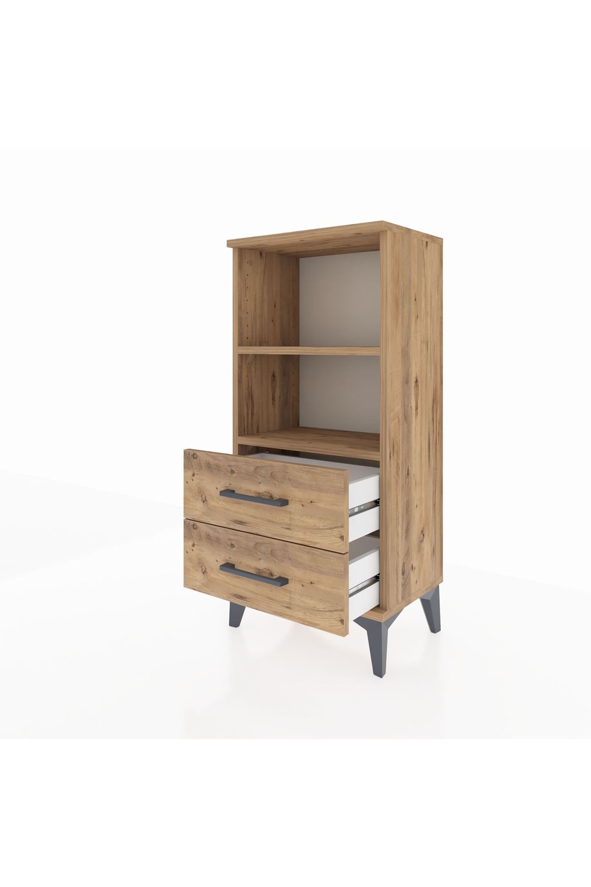 Arges Komodin 2 Raflı 2 Çekmeceli 44x30x96 Çam-Çam
