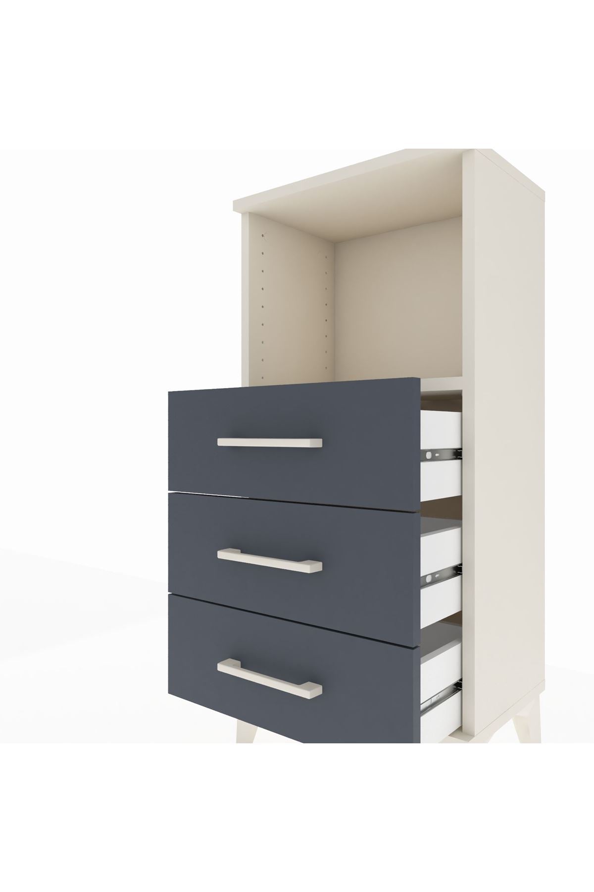 Arges Komodin Tek Raflı 3 Çekmeceli 44x30x96 Aytaşı-Antrasit