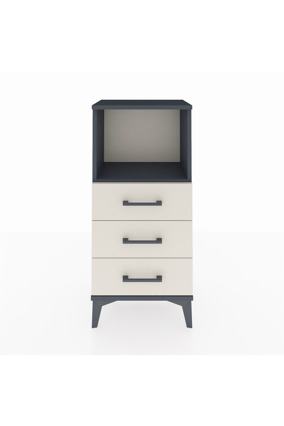 Arges Komodin Tek Raflı 3 Çekmeceli 44x30x96 Antrasit-Aytaşı