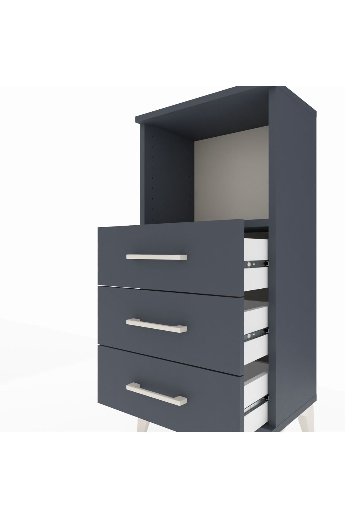 Arges Komodin Tek Raflı 3 Çekmeceli 44x30x96 Antrasit-Antrasit