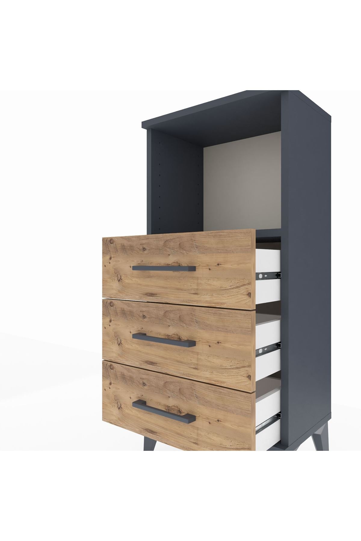 Arges Komodin Tek Raflı 3 Çekmeceli 44x30x96 Antrasit-Çam