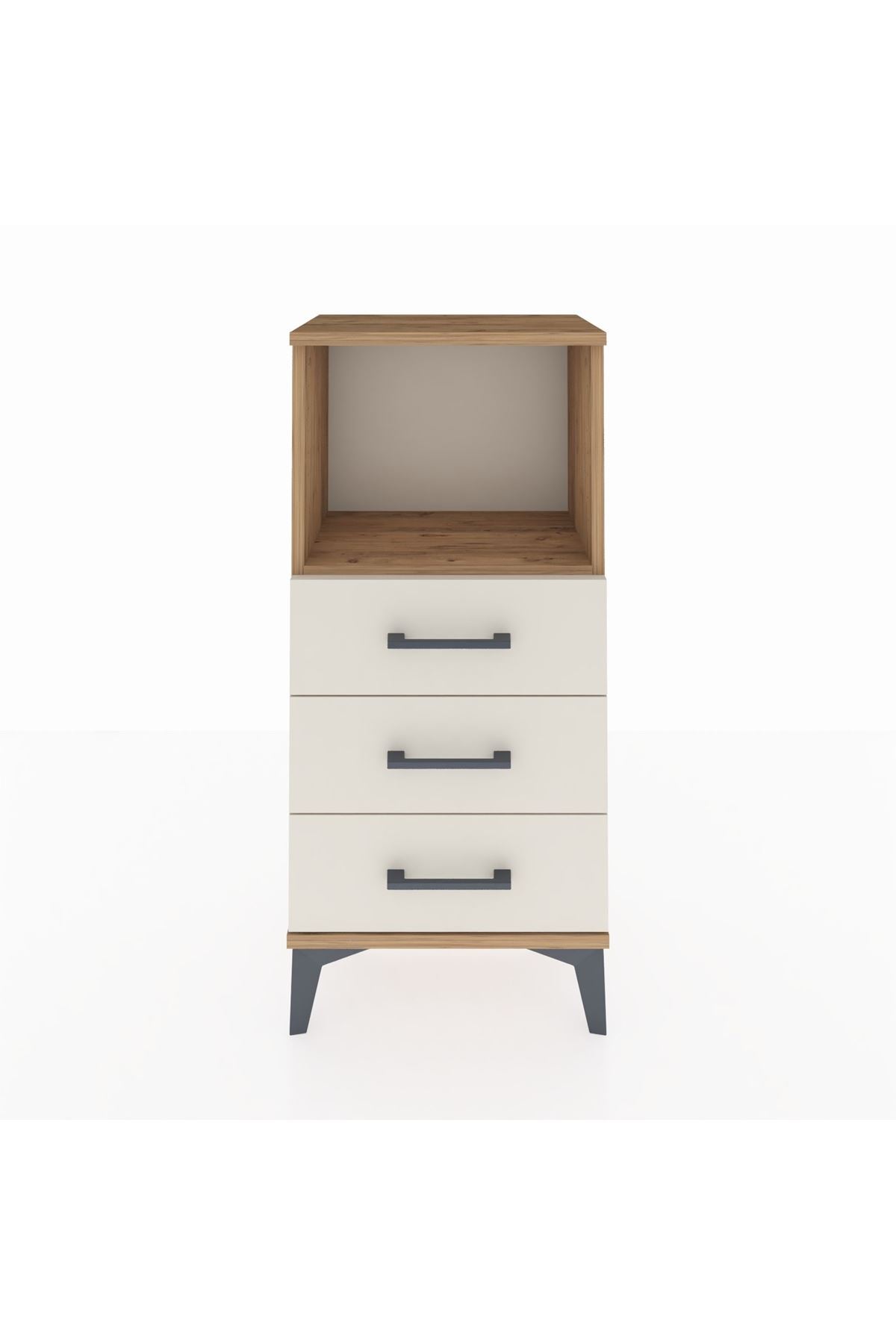 Arges Komodin Tek Raflı 3 Çekmeceli 44x30x96 Çam-Aytaşı