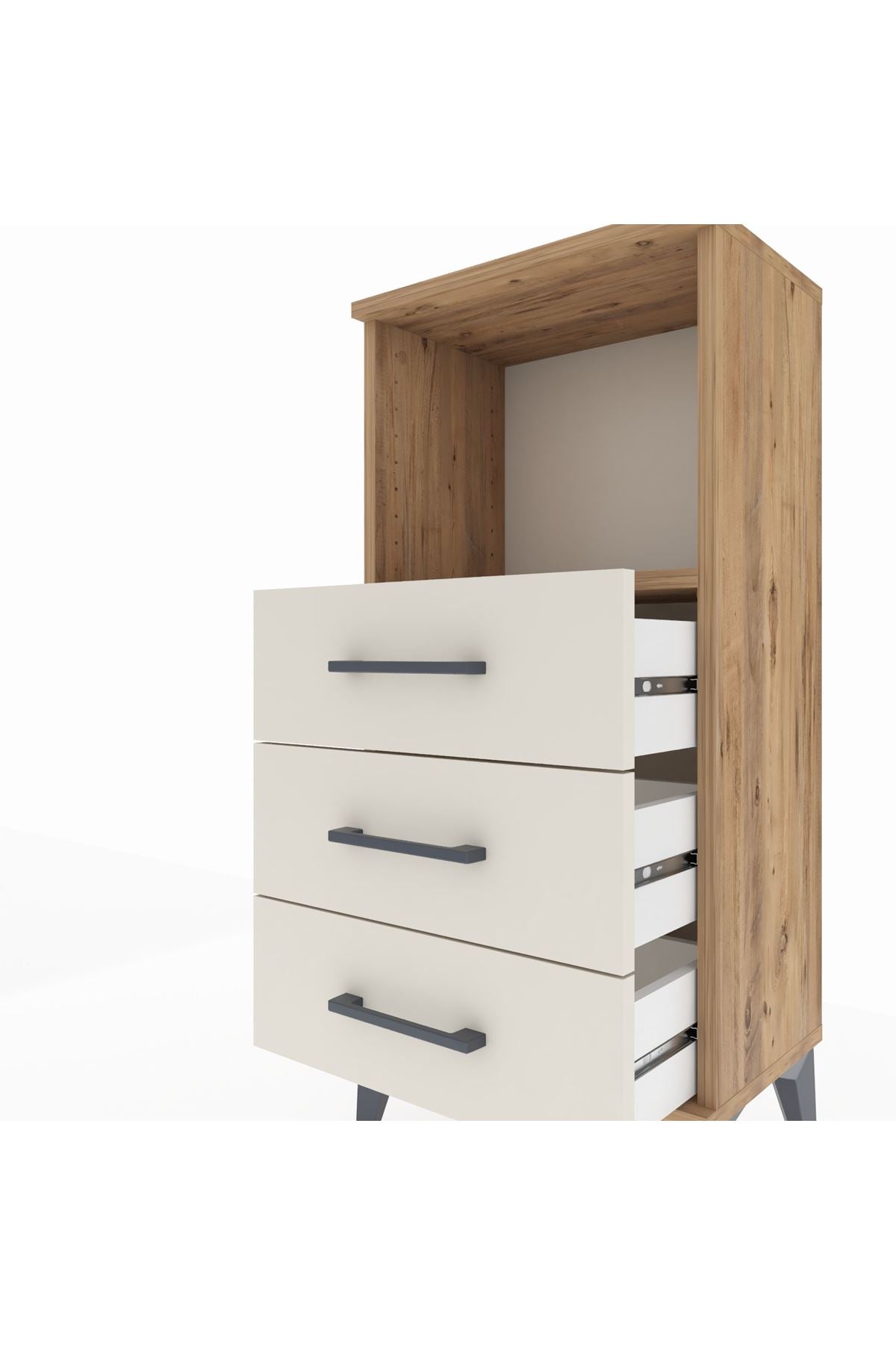 Arges Komodin Tek Raflı 3 Çekmeceli 44x30x96 Çam-Aytaşı