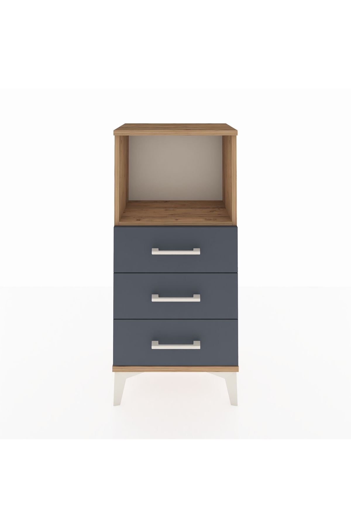 Arges Komodin Tek Raflı 3 Çekmeceli 44x30x96 Çam-Antrasit