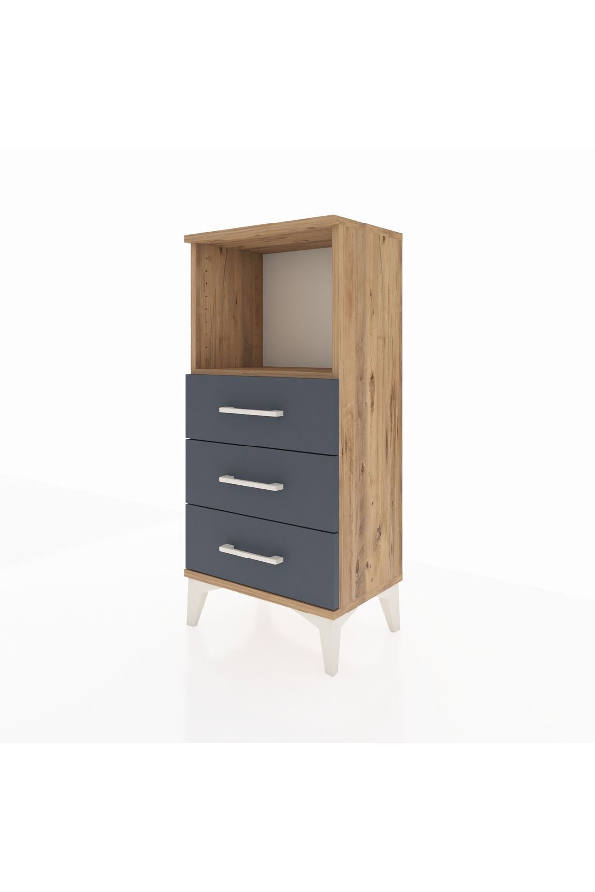 Arges Komodin Tek Raflı 3 Çekmeceli 44x30x96 Çam-Antrasit
