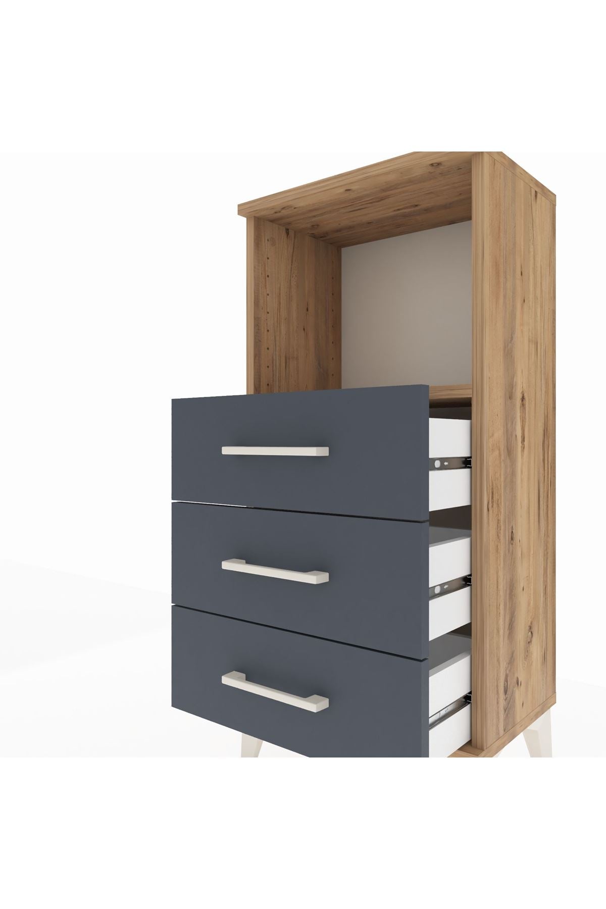 Arges Komodin Tek Raflı 3 Çekmeceli 44x30x96 Çam-Antrasit