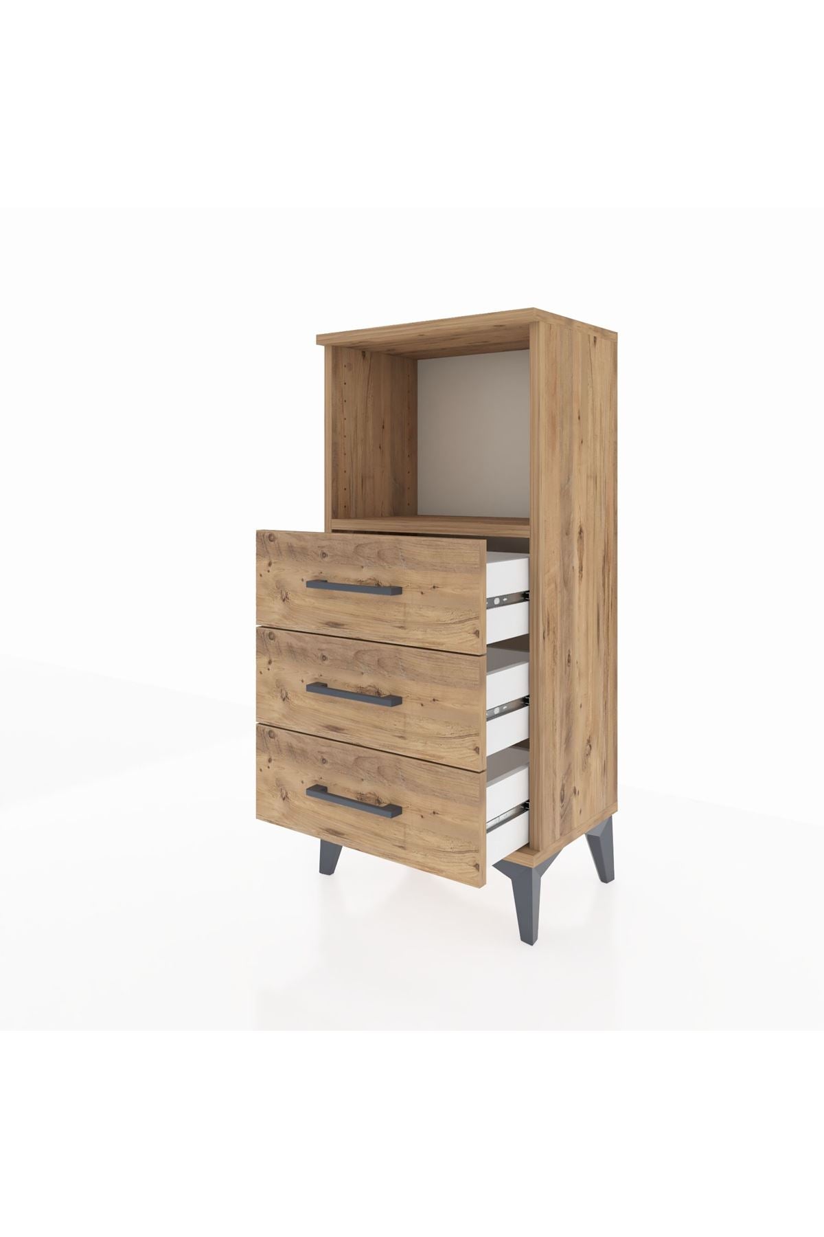 Arges Komodin Tek Raflı 3 Çekmeceli 44x30x96 Çam-Çam