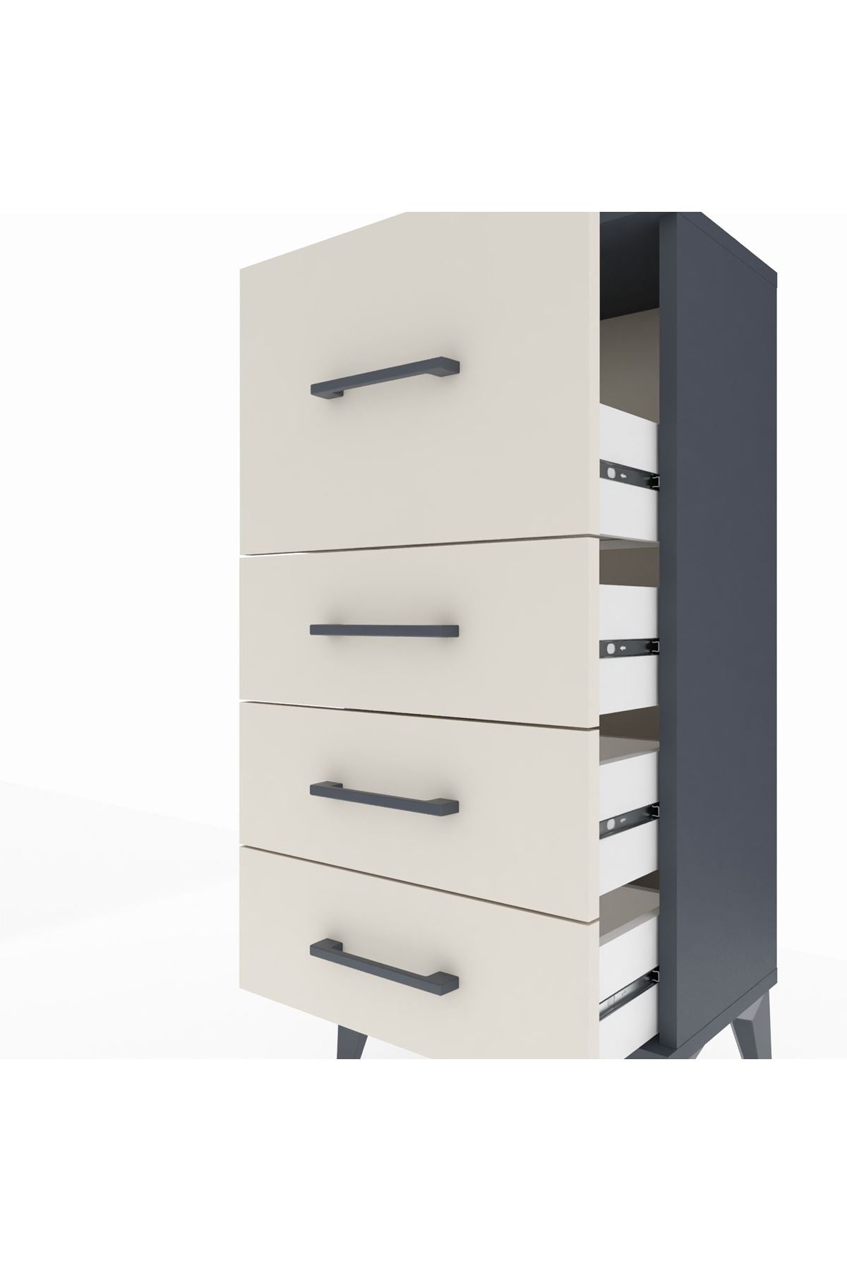 Arges Komodin 4 Çekmeceli 44x30x96 Antrasit-Aytaşı