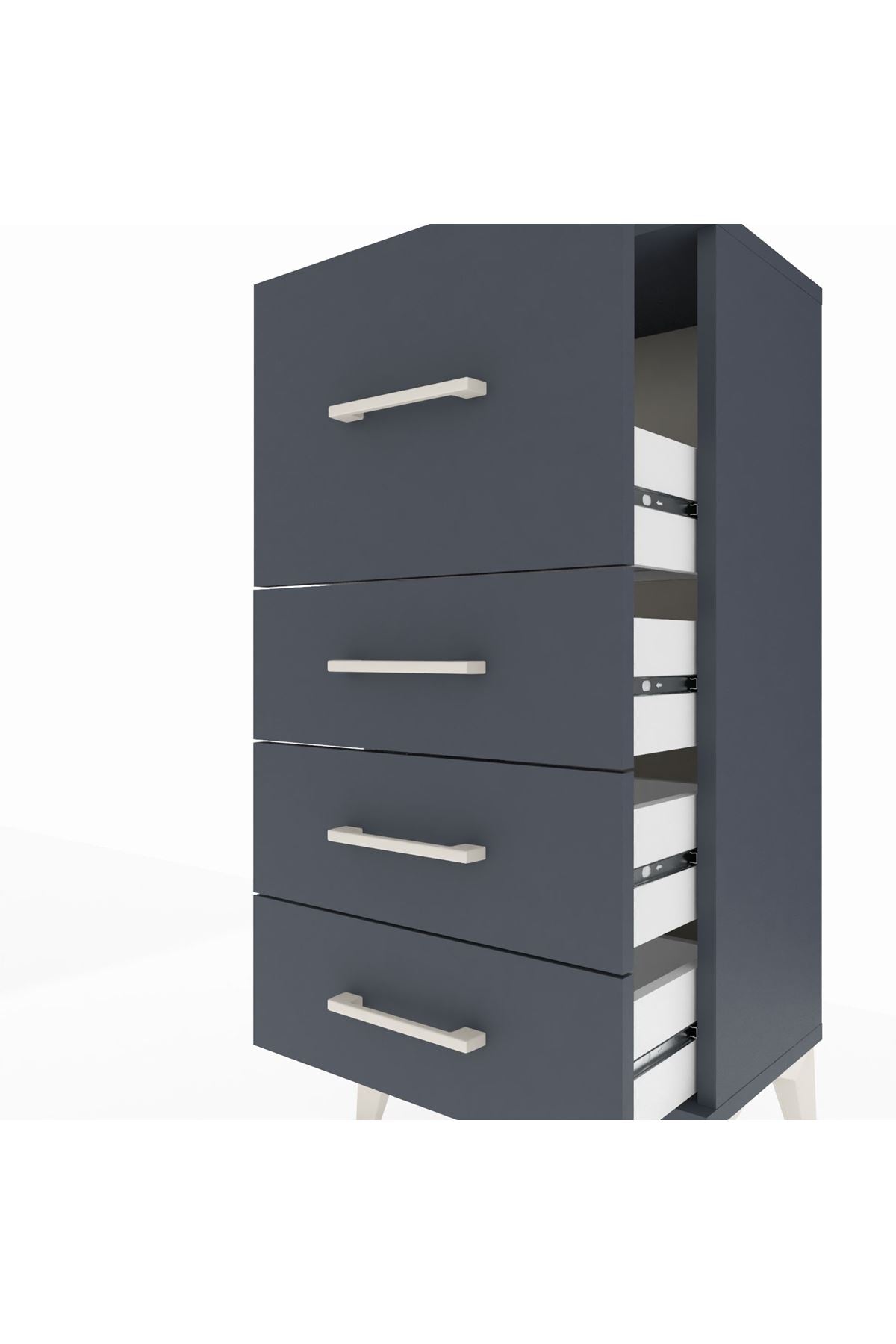 Arges Komodin 4 Çekmeceli 44x30x96 Antrasit-Antrasit