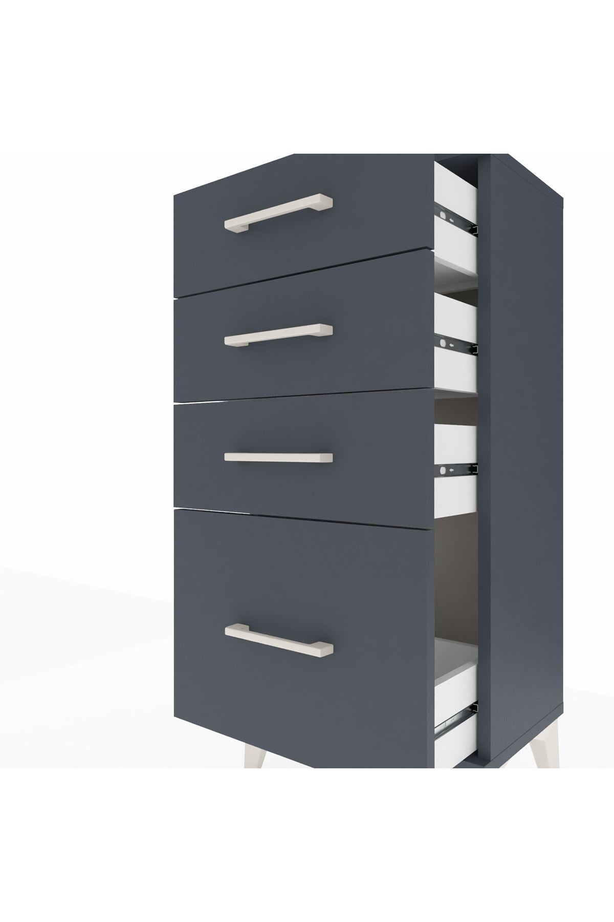 Arges Komodin 4 Çekmeceli 44x30x96 Antrasit-Antrasit