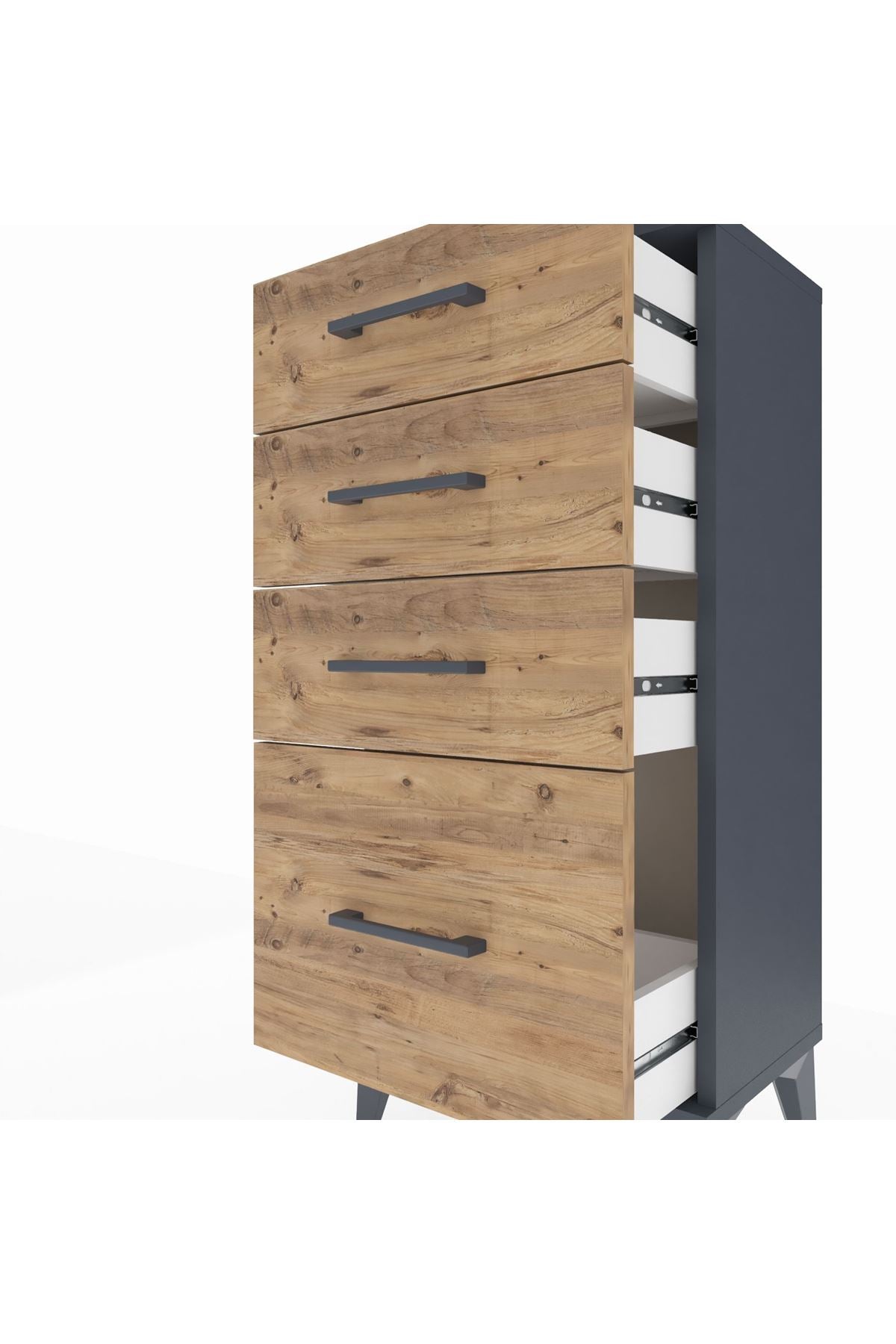 Arges Komodin 4 Çekmeceli 44x30x96 Antrasit-Çam