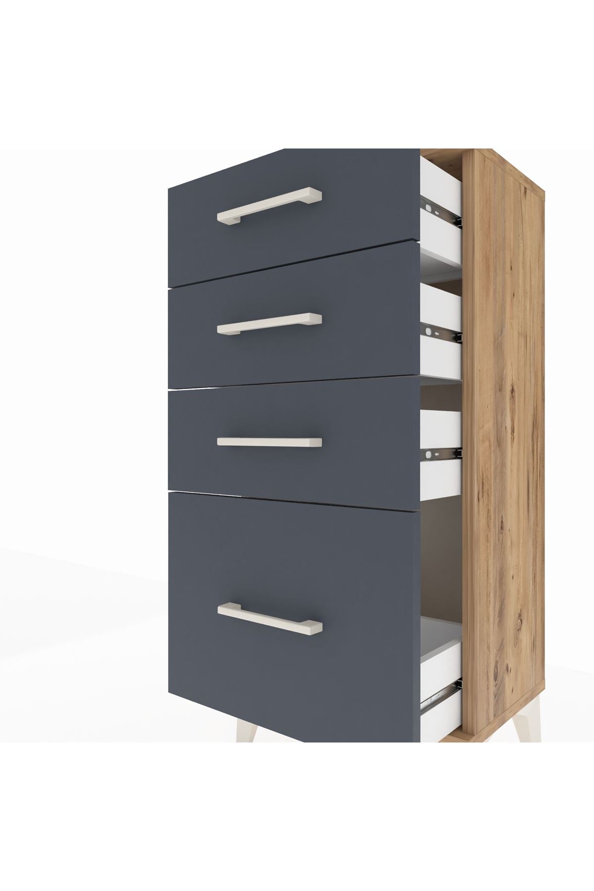 Arges Komodin 4 Çekmeceli 44x30x96 Çam-Antrasit