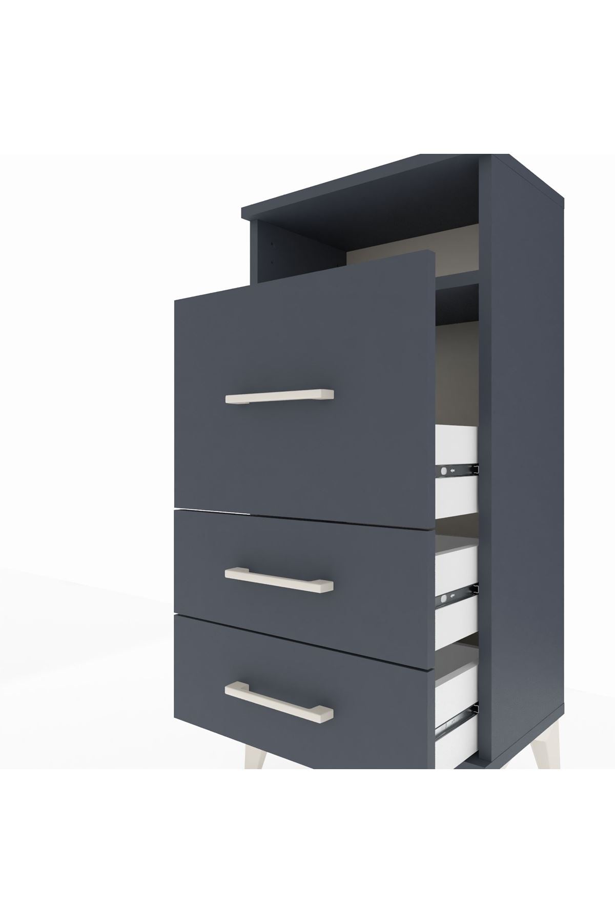 Arges Komodin Tek Raflı 3 Çekmeceli 44x30x96 Antrasit-Antrasit