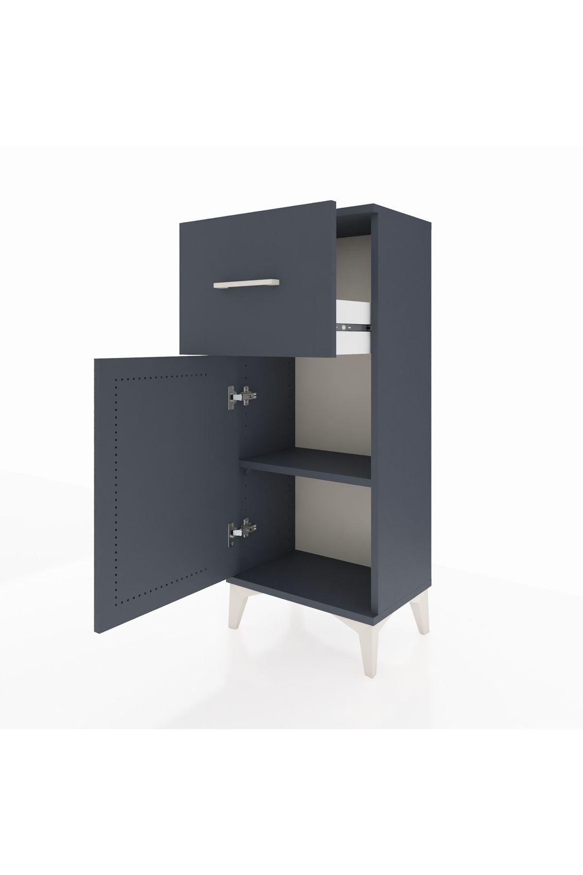 Arges Komodin Tek Raflı Tek Çekmeceli Tek Kapaklı 44x30x106 Antrasit-Antrasit