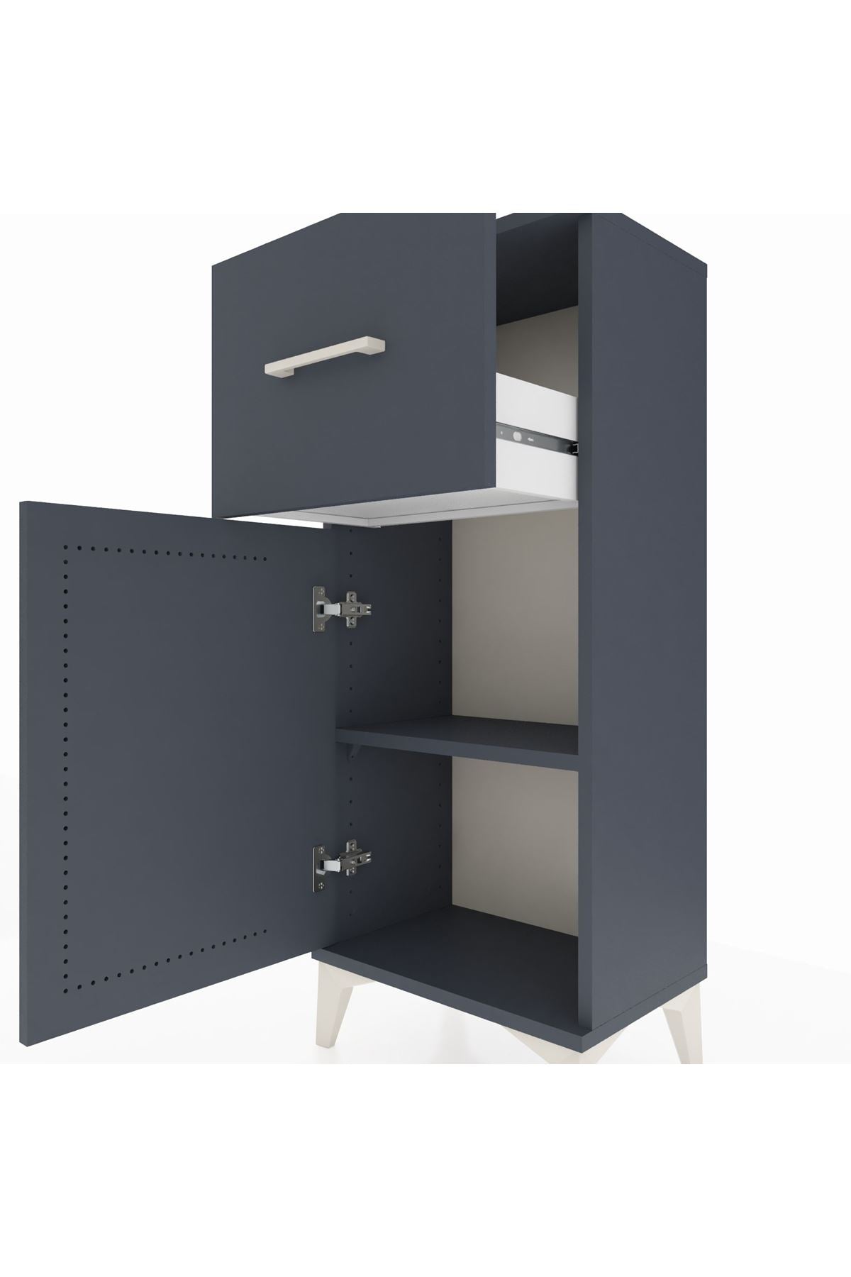 Arges Komodin Tek Raflı Tek Çekmeceli Tek Kapaklı 44x30x106 Antrasit-Antrasit