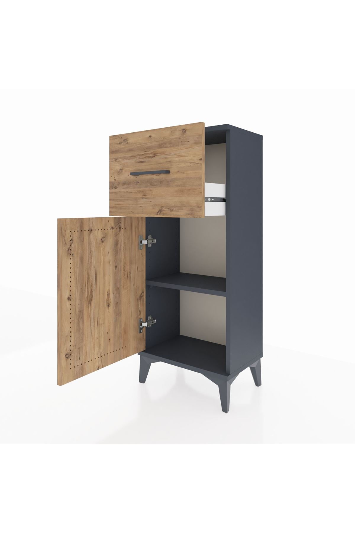 Arges Komodin Tek Raflı Tek Çekmeceli Tek Kapaklı 44x30x106 Antrasit-Çam