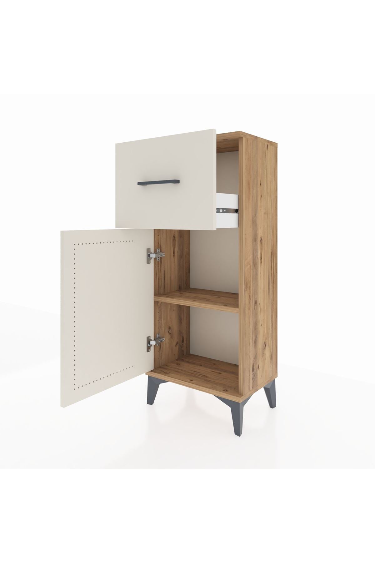 Arges Komodin Tek Raflı Tek Çekmeceli Tek Kapaklı 44x30x106 Çam-Aytaşı