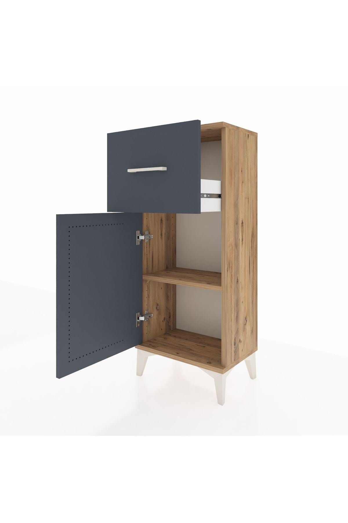 Arges Komodin Tek Raflı Tek Çekmeceli Tek Kapaklı 44x30x106 Çam-Antrasit