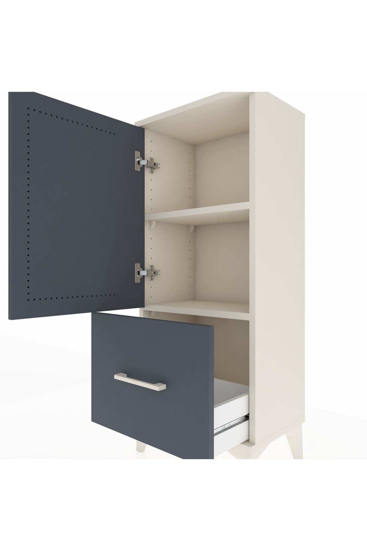 Arges Komodin 2 Raflı Tek Çekmeceli Tek Kapaklı 44x30x106 Aytaşı-Antrasit