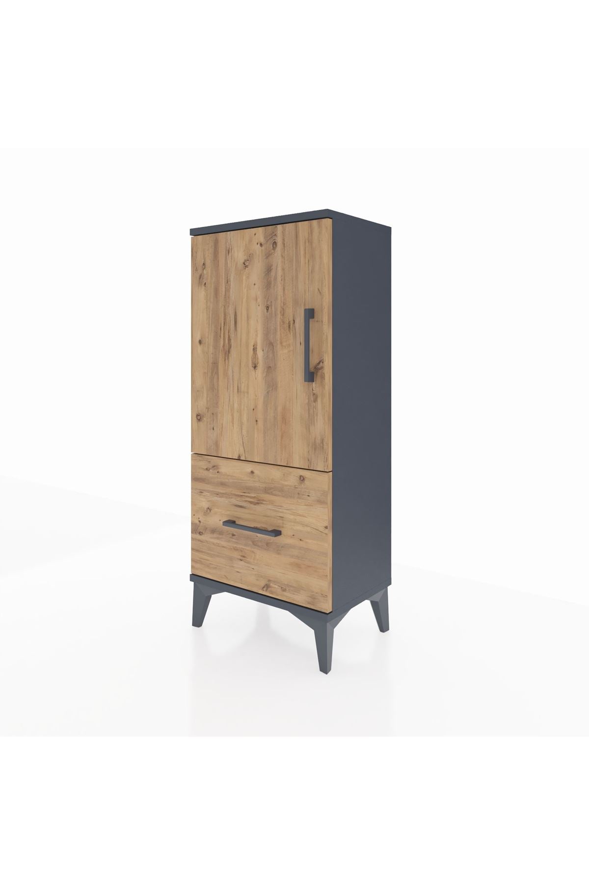 Arges Komodin 2 Raflı Tek Çekmeceli Tek Kapaklı 44x30x106 Antrasit-Çam