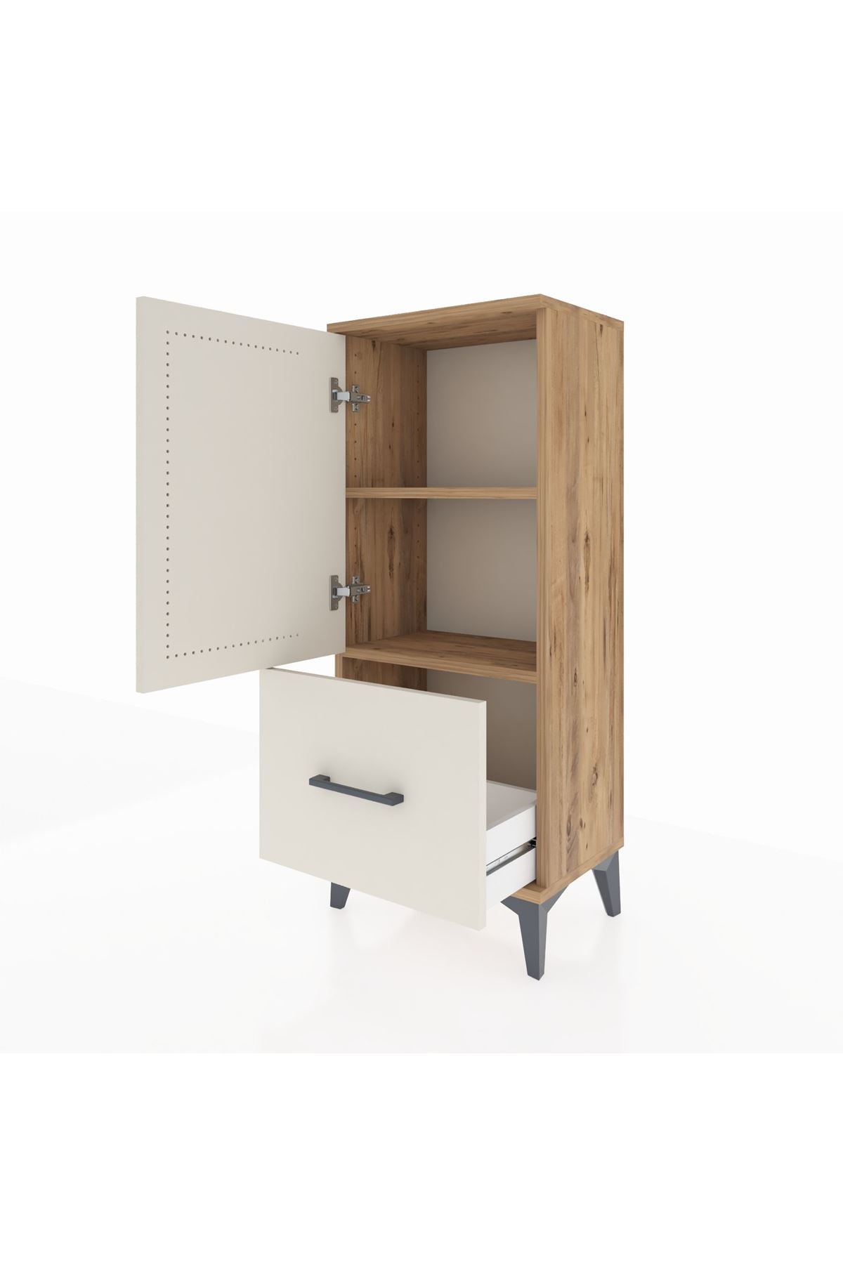 Arges Komodin 2 Raflı Tek Çekmeceli Tek Kapaklı 44x30x106 Çam-Aytaşı