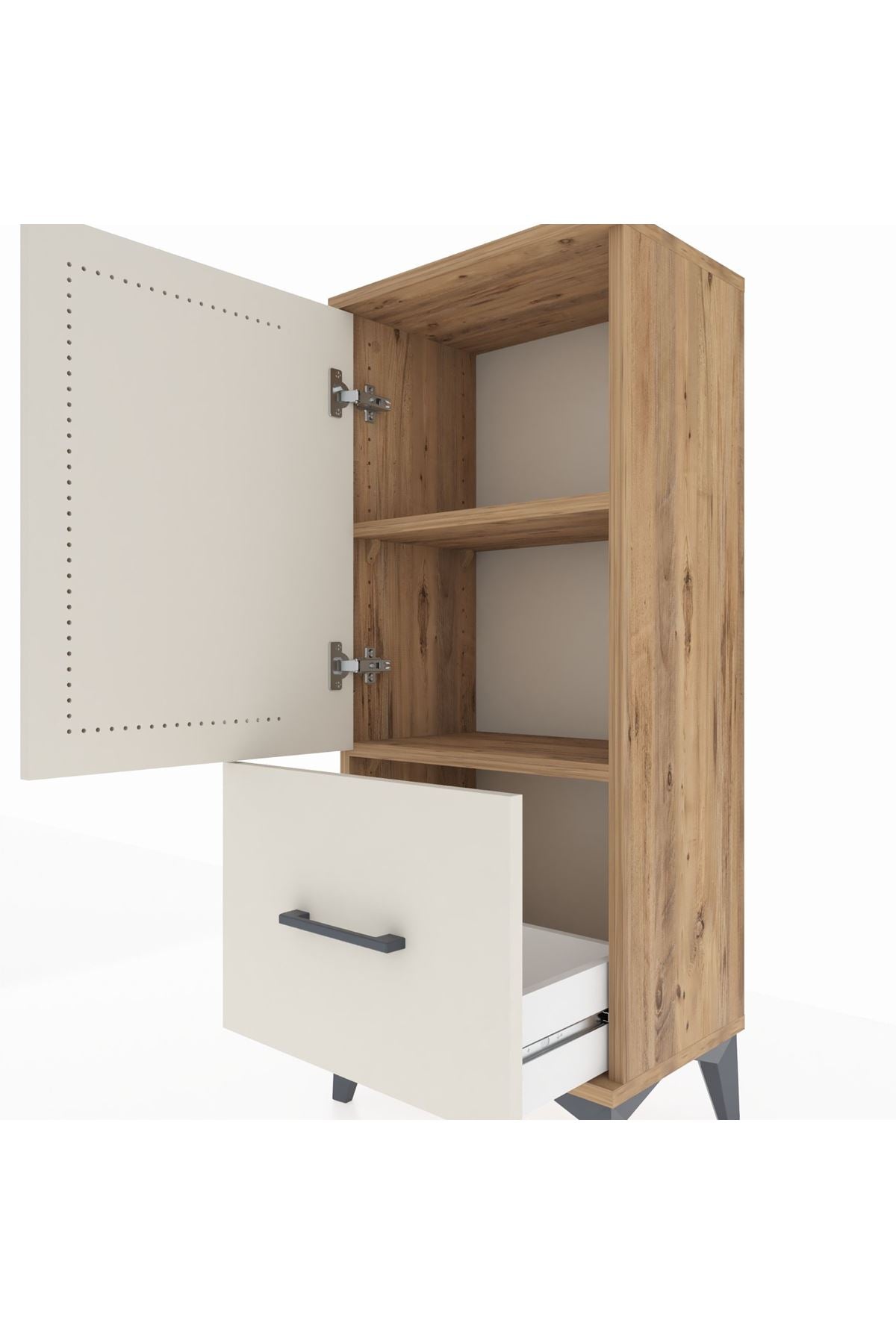 Arges Komodin 2 Raflı Tek Çekmeceli Tek Kapaklı 44x30x106 Çam-Aytaşı