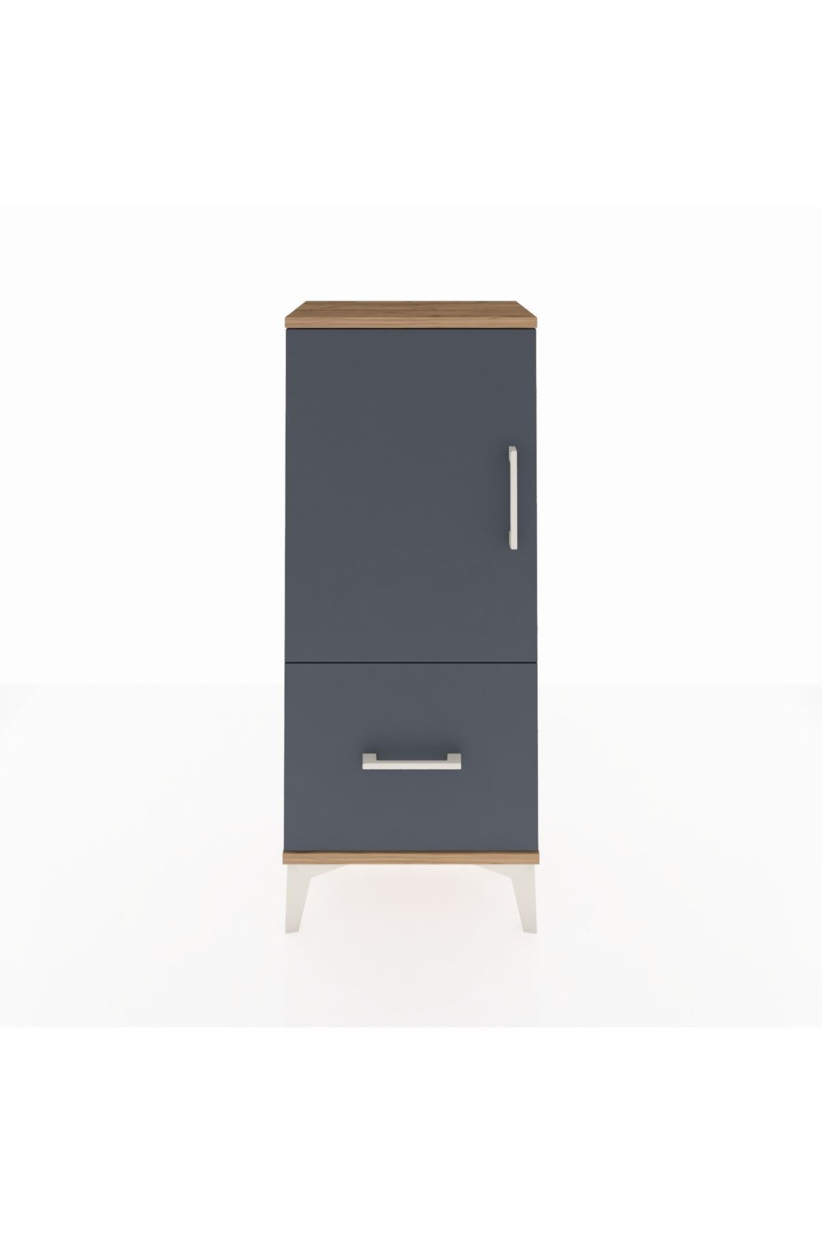 Arges Komodin 2 Raflı Tek Çekmeceli Tek Kapaklı 44x30x106 Çam-Antrasit