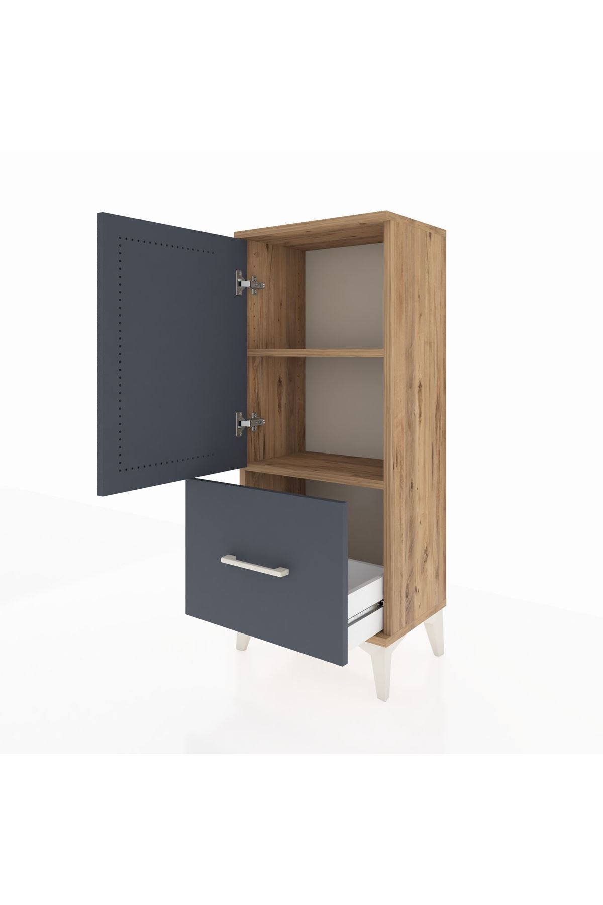 Arges Komodin 2 Raflı Tek Çekmeceli Tek Kapaklı 44x30x106 Çam-Antrasit