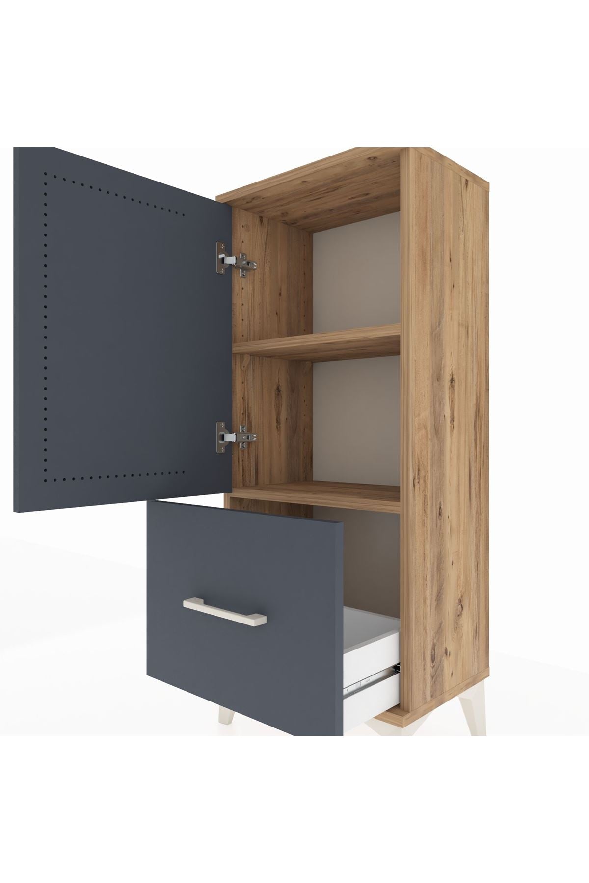 Arges Komodin 2 Raflı Tek Çekmeceli Tek Kapaklı 44x30x106 Çam-Antrasit