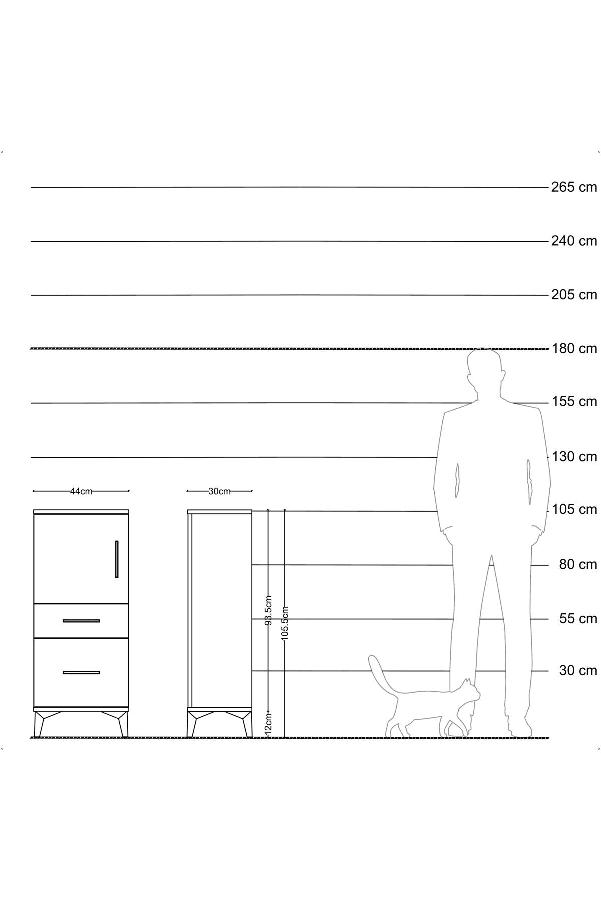 Arges Komodin 2 Raflı 2 Çekmeceli Tek Kapaklı 44x30x106 Aytaşı-Antrasit