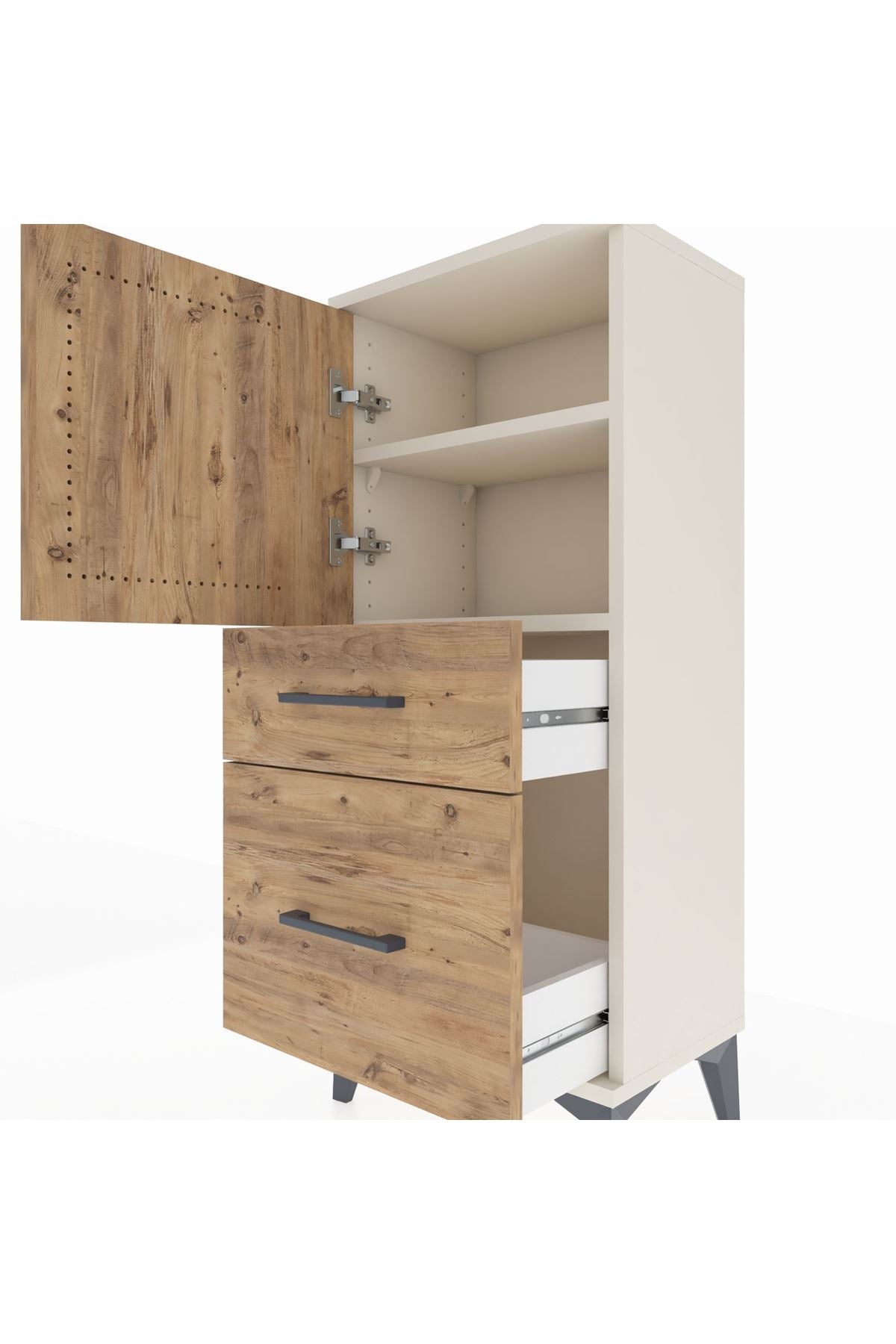 Arges Komodin 2 Raflı 2 Çekmeceli Tek Kapaklı 44x30x106 Aytaşı-Çam