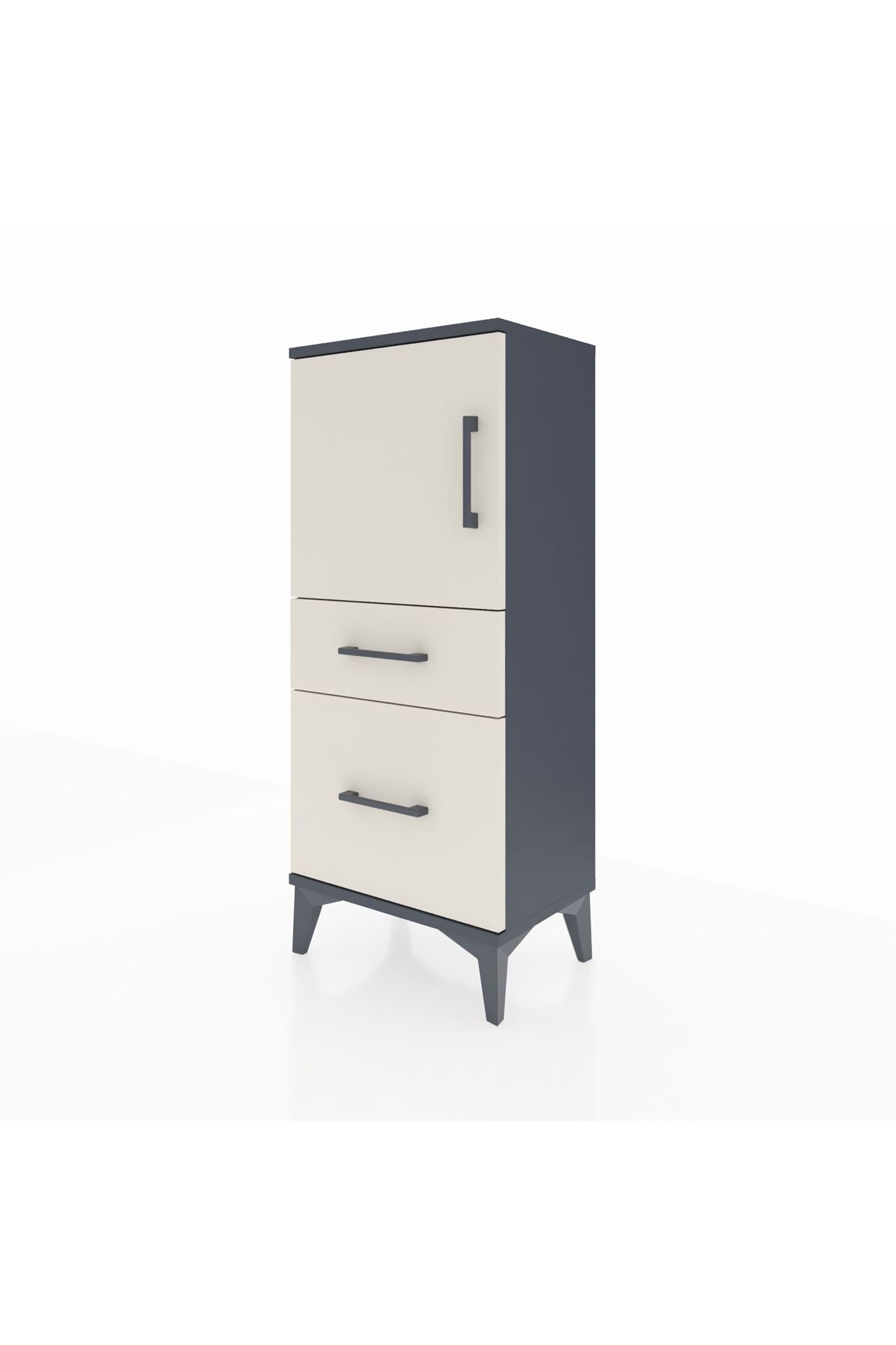 Arges Komodin 2 Raflı 2 Çekmeceli Tek Kapaklı 44x30x106 Antrasit-Aytaşı