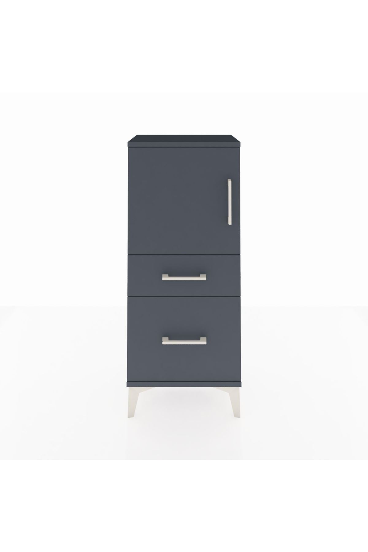Arges Komodin 2 Raflı 2 Çekmeceli Tek Kapaklı 44x30x106 Antrasit-Antrasit