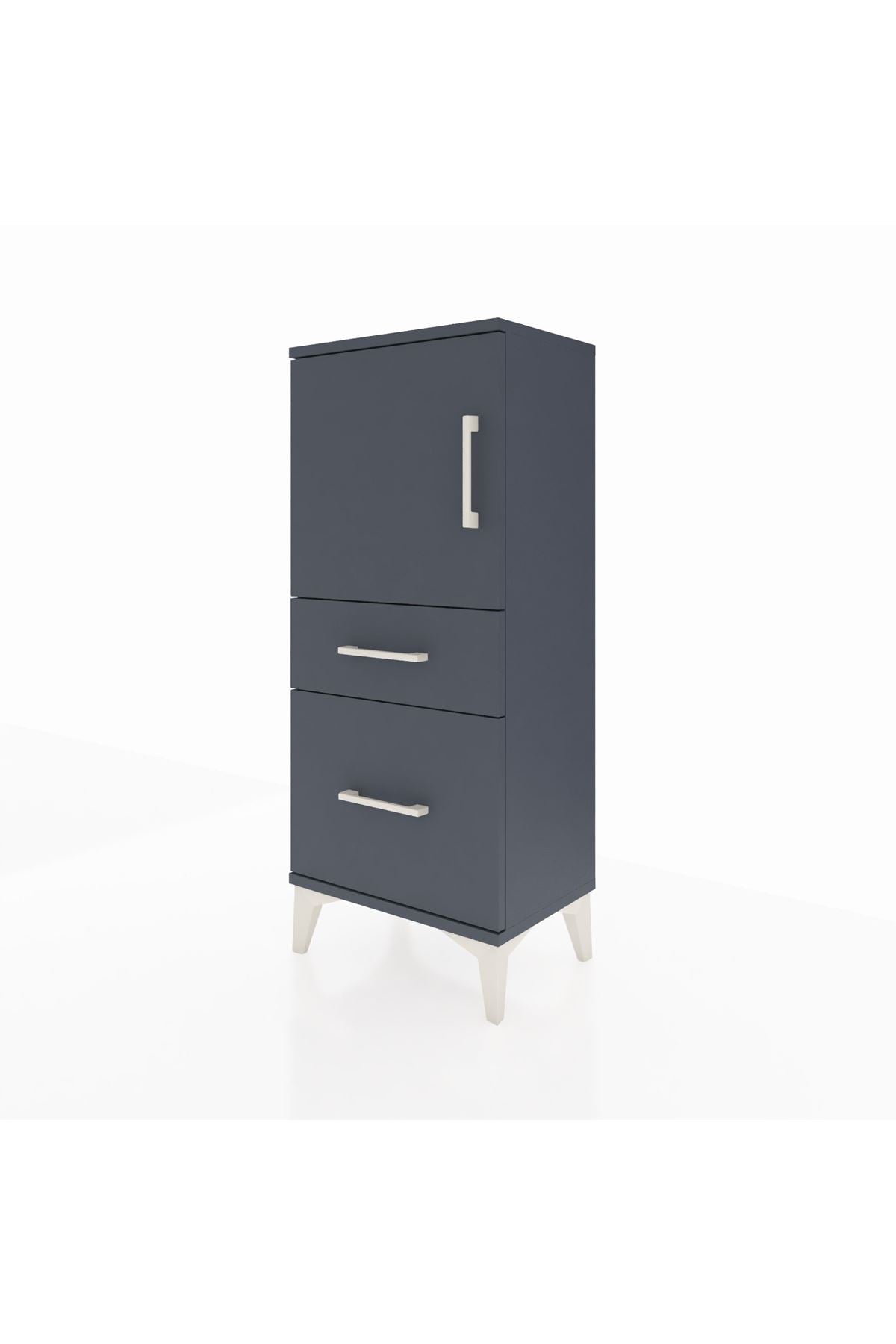 Arges Komodin 2 Raflı 2 Çekmeceli Tek Kapaklı 44x30x106 Antrasit-Antrasit